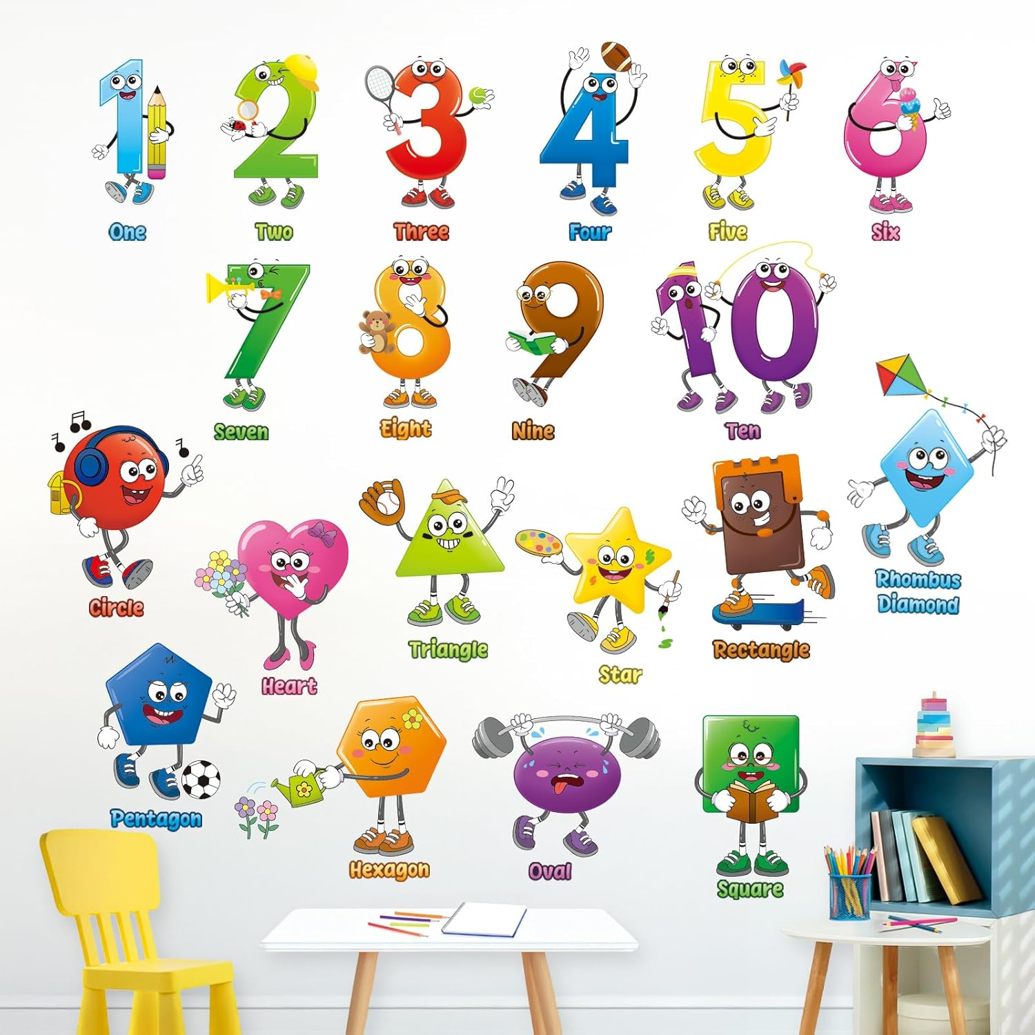 DECOWALL DS9-8095 Shape and Number Wall Decals Educational Colorful Peel and Stick Removable Stickers for Kids Nursery Preschool Playroom Classroom Decor image number 3