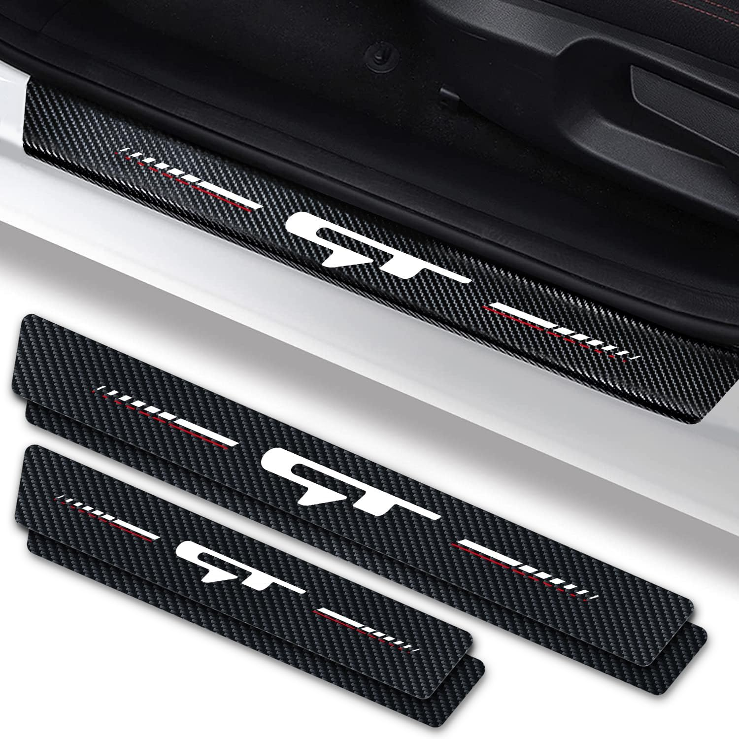Annloysky 4Pcs Door Sill Plate Protectors for Kia K3 Forte Cerato 2021-2024 GT, Carbon Fiber Leather Stickers, Car Accessories for KIA Forte GT Owners - Door Sill-Civic image number 4