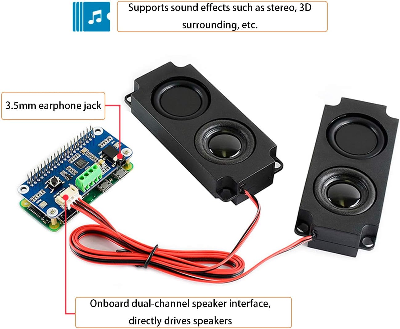 WM8960 Hi-Fi Sound Card HAT for Raspberry Pi 5/Pi 4B/3B+/Pi3B/Pi Zero 2W/ Zero W/Zero WH, Support Stereo Encode/Decode, Play/Record, Directly Drives Speakers to Play Music