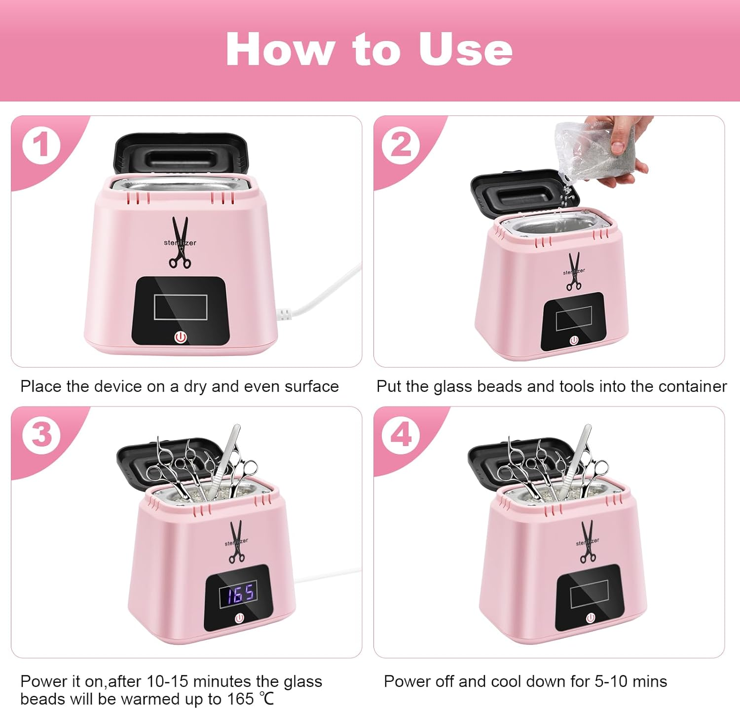 Wbuosz Nail Tool Sterilizer High Temperature 329℉ Sterilizer for Nail Tools Portable with Glass Beads for Metal Tools Salon & Esthetician Supplies