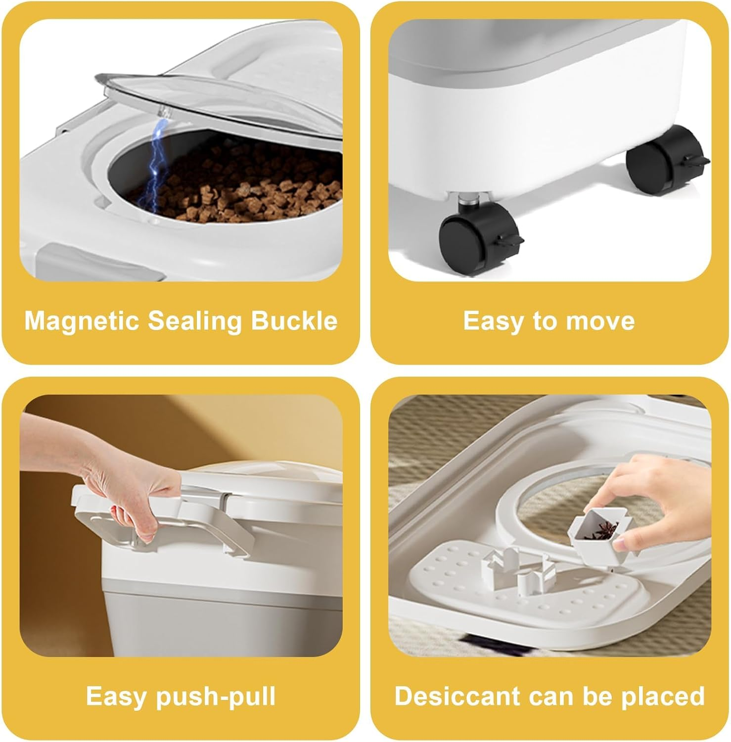 Collapsible Dog Food Storage Container (5-20 Lb), Airtight Pet Food Bin with Lid, Measuring Cups, Rolling Wheels & Handles, Keep Dry Food Fresh for Dogs, Cats, Birds, Easy to Move & Store, Green image number 2