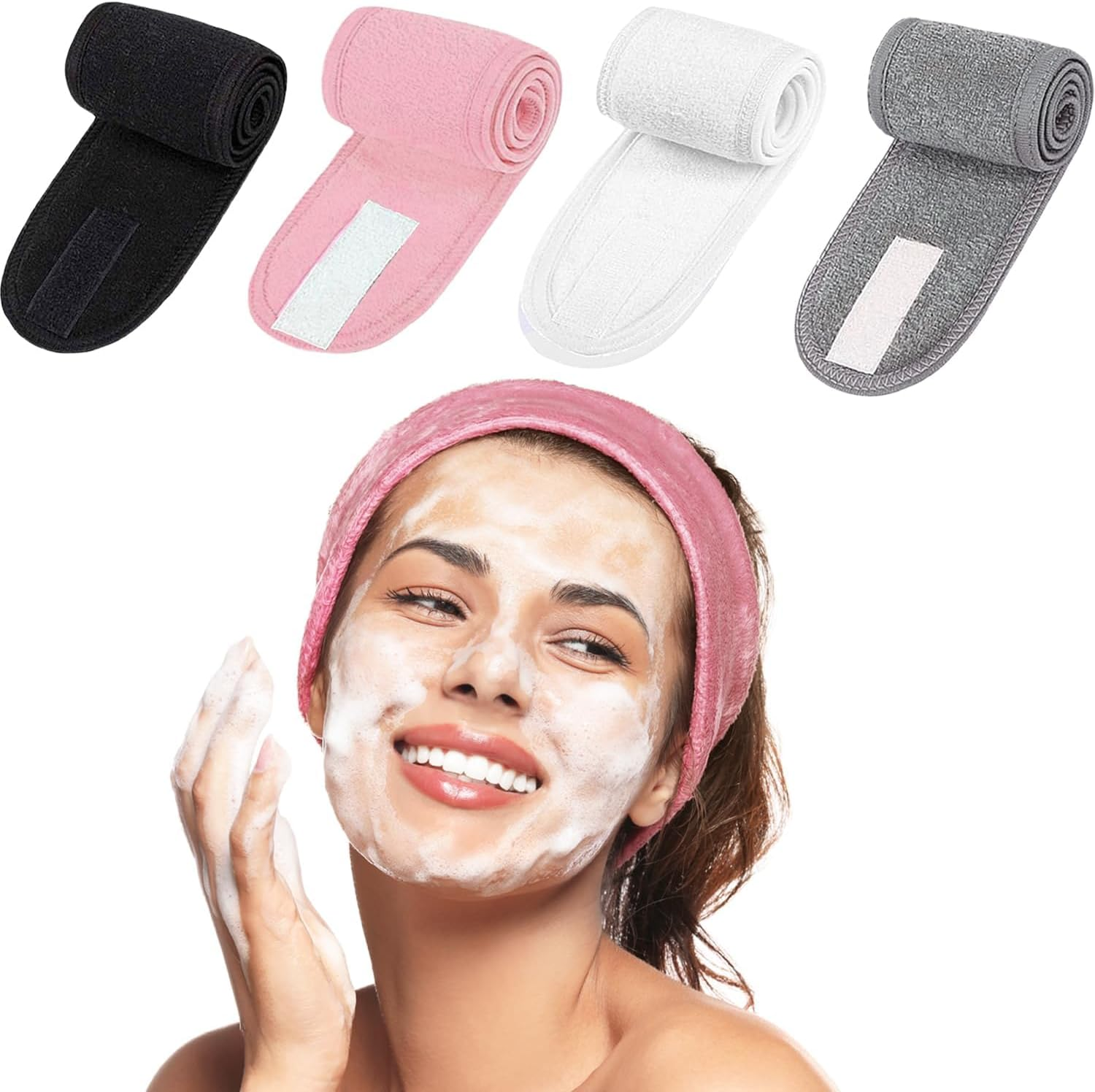Pack of 4 Spa Headbands, Self-Adhesive Adjustable Headband for Face Washing, Make-Up, Beauty, Face Bow, Yoga Towel image number 2