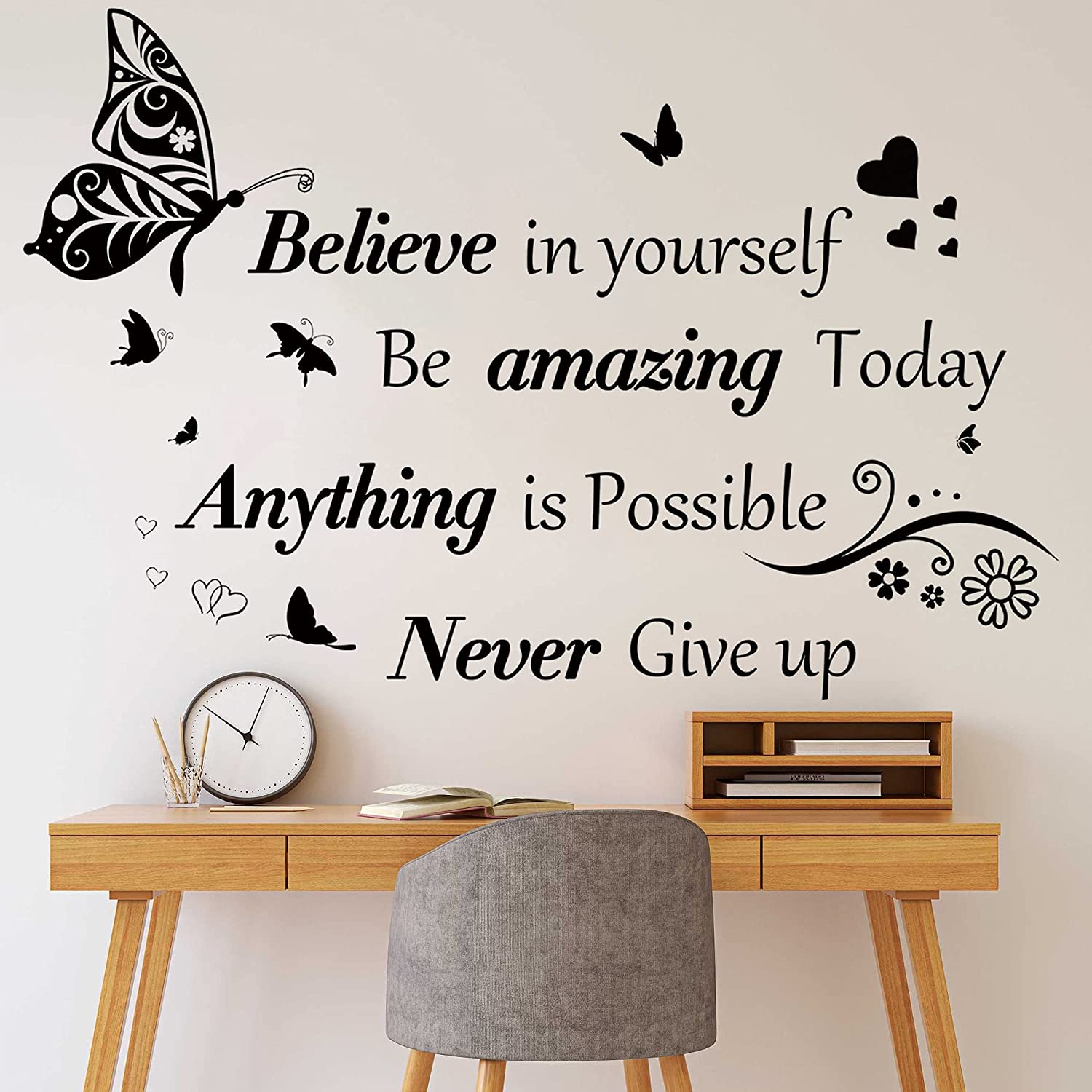 Inspirational Wall Stickers Quotes Letter Wall Art Stickers Motivational Removable Wall Decor Positive Word Butterfly Decals Peel and Stick for Bedroom Living Room Hallways Family Office Classroom image number 1