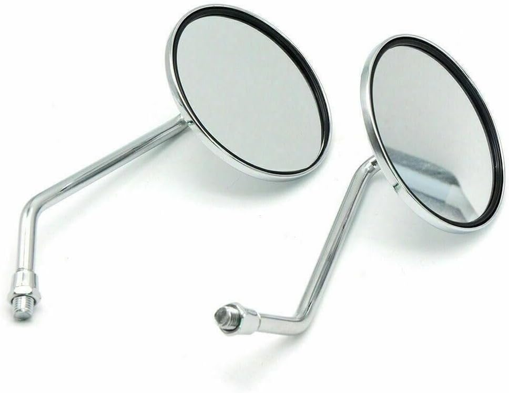 TDR Pair Motorcycle Rear View Vintage Silver round Mirrors Universal Fit 10Mm 8Mm Metal Housing Metal Stem Convex Glass Left Right Adaptors