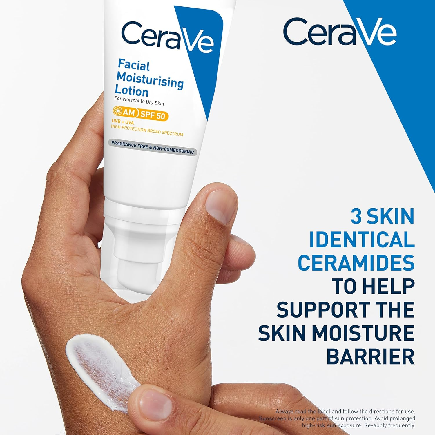 Cerave Facial Moisturising Lotion AM SPF50 52Ml, Sunscreen & Face Moisturiser 2-In-1 with UVA/UVB Protection, Ceramides + Hyaluronic Acid + Niacinamide + MVE Technology, Non-Greasy + Fragrance Free, Suits Sensitive Skin image number 3