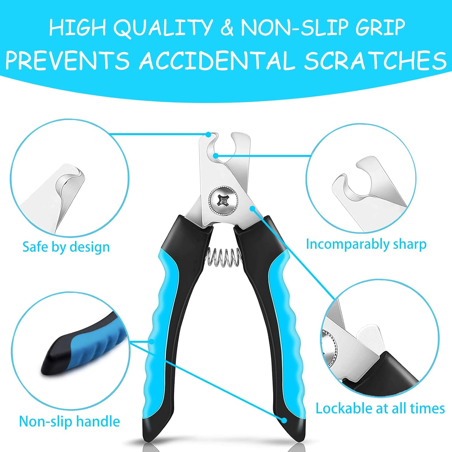 Flywave Claw Scissors for Cats and Dogs, Safe with Protection and Nail File, Ergonomic Design, Ideal for Small to Large Animals, Blue image number 4