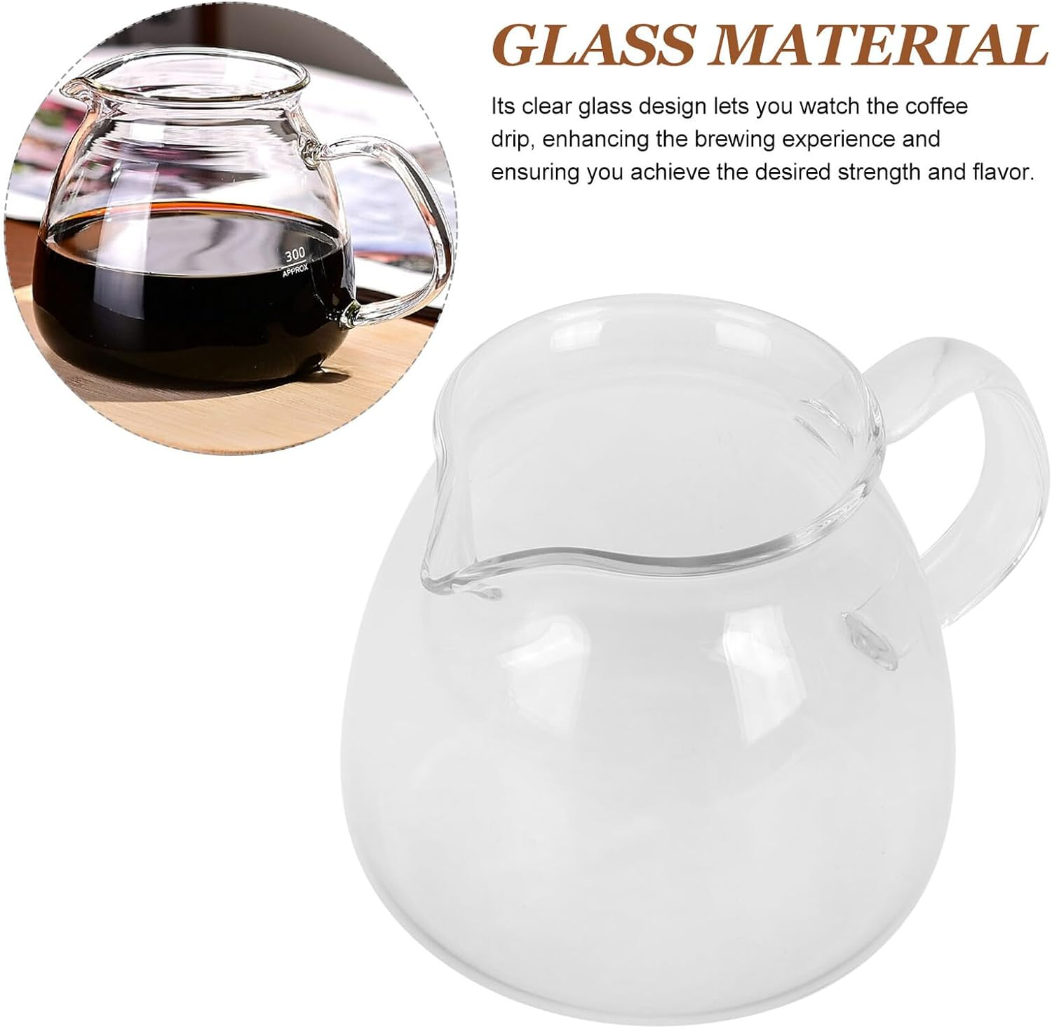 SHINEOFI Manual Pour Coffee Pot Small Glass Jug for Sharing Turkish and Espresso Coffee with High Transparency Glass Server for Tea Brewing and Precise Water Control in Stylish Kitchen image number 3