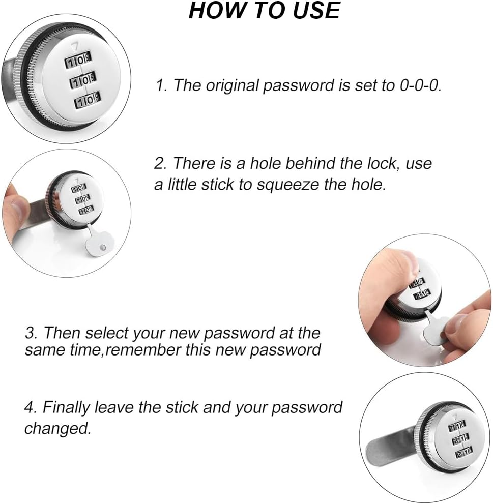 Drawer Combination Cam Lock Password Coded Lock, 3-Digit Security Cabinet Cam Lock for Office Home Mailbox Door Storage Cabinet, 3/4 Inch Cylinder Chrome Finish, Silver image number 5