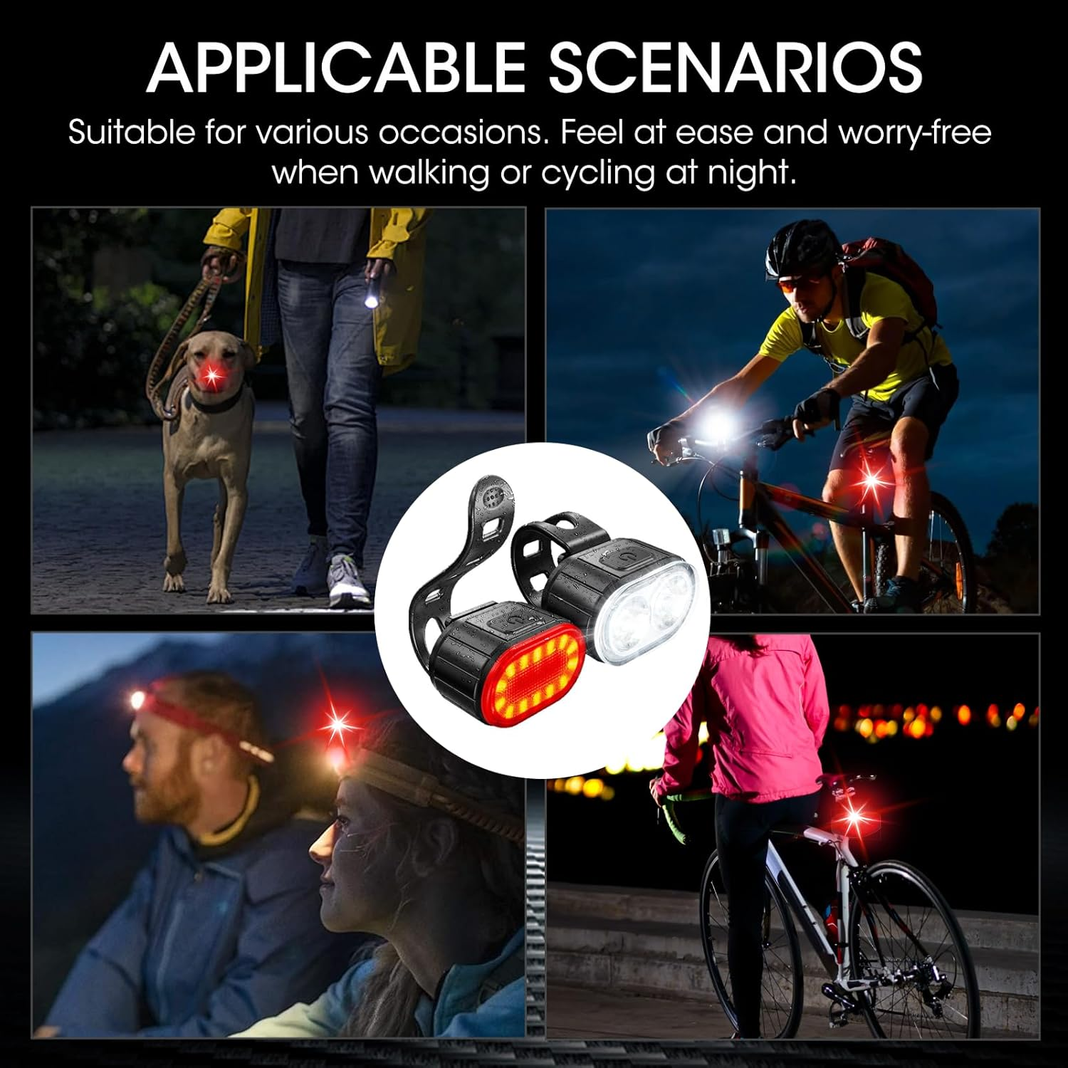 USB Rechargeable Bike Lights Set - 200LM Front & 50LM Rear Safety Lights, Waterproof Type-C Fast Charging for Mtb/Road Bikes (Compact ABS Design) image number 1