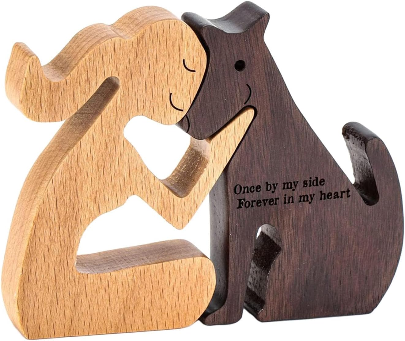 Folpus Wooden Man Dog Carving Model Man and Dog Wooden Statue Remember Friendship Hand Carved Wood Dog Human Statue for Dog Lover