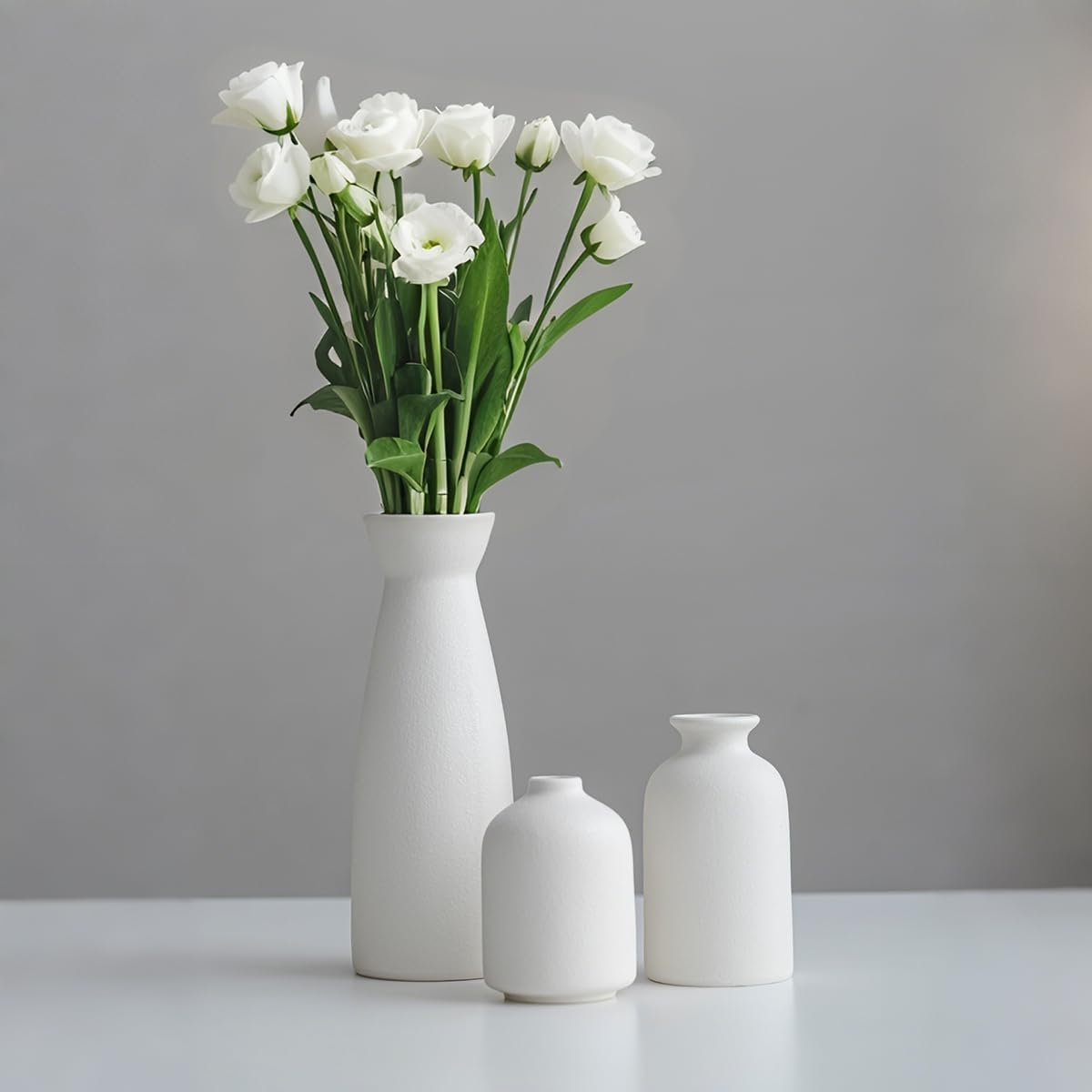 Ceramic Vase Set of 3, Beige Ceramic Vase Set, Modern Bohemian Farmhouse Home Decor, Vases for Living Room, Dining Room, Bedroom, Kitchen, Bathroom, Office, Entryway (Beige) image number 2