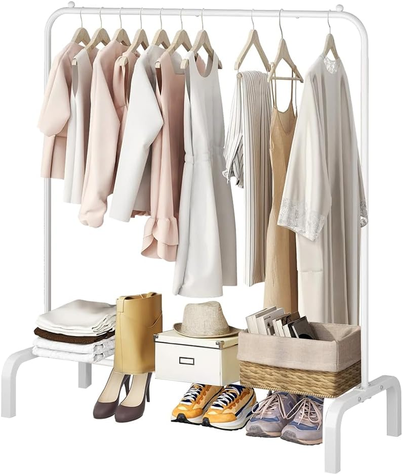 Metal Clothing Rack, Garment Rack for Hanging Clothes Portable Clothes Rack with Bottom Shelf for Hanging Shirts,Jeans and Coats (Black)