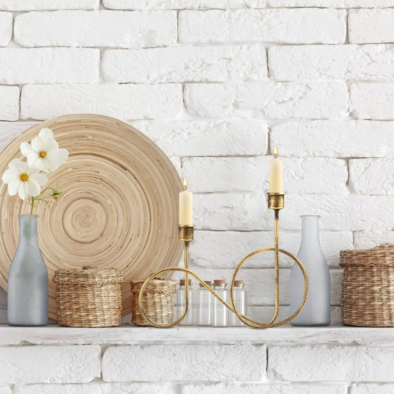 Twisted Brass Style Candle Holder, Candlestick Holder for Table Decoration, Holiday, Wedding, Housewarming image number 5