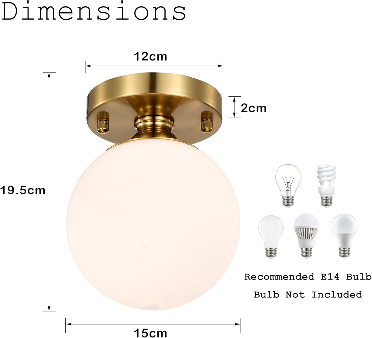 Gold Semi Flush Mount Ceiling Light 15Cm Globe Opal Glass Shade Mid Century Modern Hallway Light Fixture for Entryway Closet Bathroom Bedroom Laundry Room Easy Install image number 5