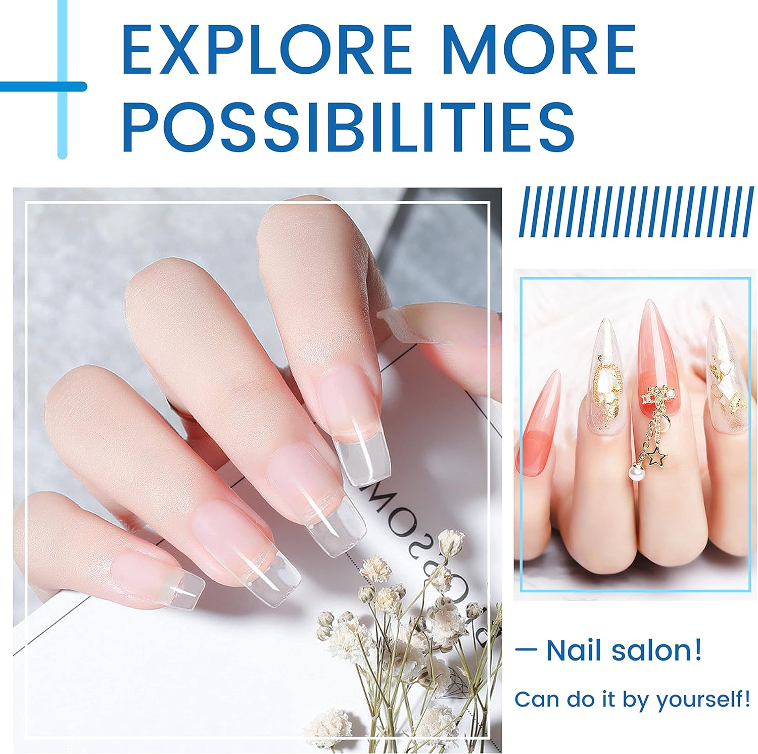 SULLMAR Clear Poly Nail Gel Kit-60Ml/2Fl.Oz Clear Poly Nail Gel Kit,All-In-One Set Nail Extension Gel Nail Kit with Slip Solution Dual Form Nail Brush and Glass Cup,Nail Art Design for Beginners - Clear image number 6