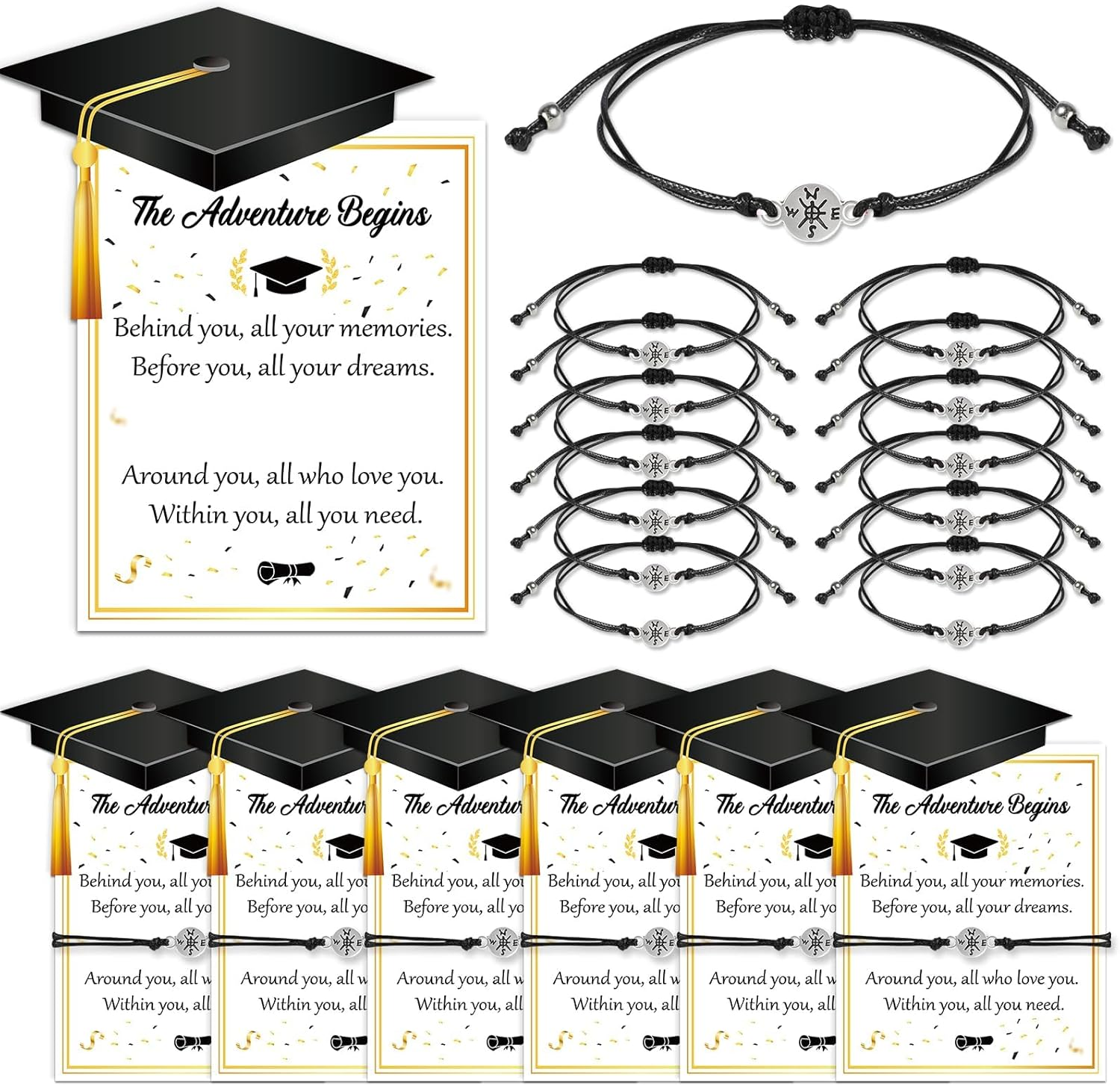 Hapurs 30 Pack Graduation for Her Him 2025, School Leavers Gifts 2025 for Students, Adjustable Woven Compass Bracelet Cards Graduation Party Favours, Nursery Preschool Prom Gift Bulk End of Year image number 1