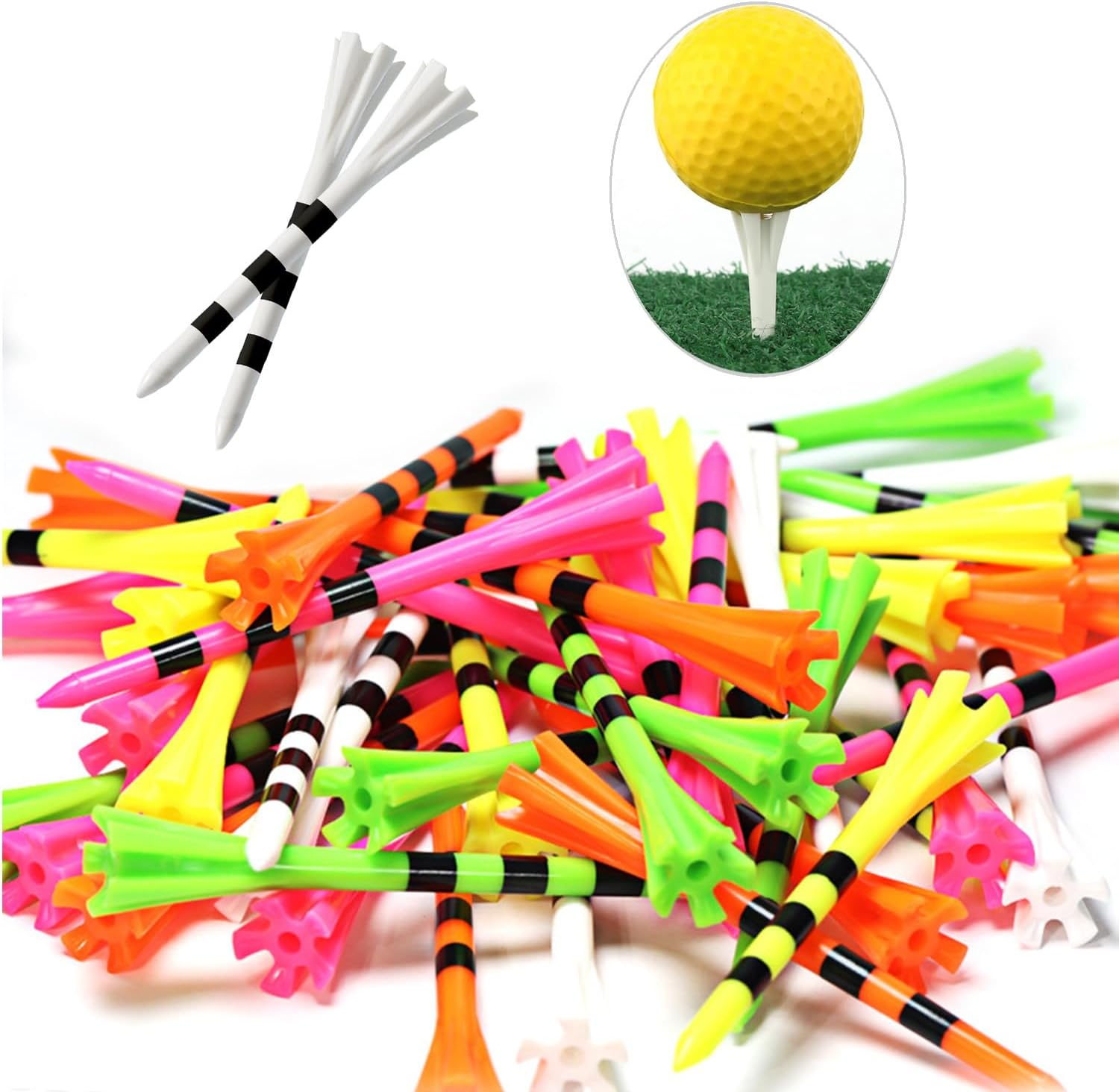 Yharnamite 50 Pcs Plastic Golf Tees, 3-1/4" Professional Golfing Tees with Five Claws Prong, Long Golf Tees, Frictional Resistance Reduction, Mixed Color