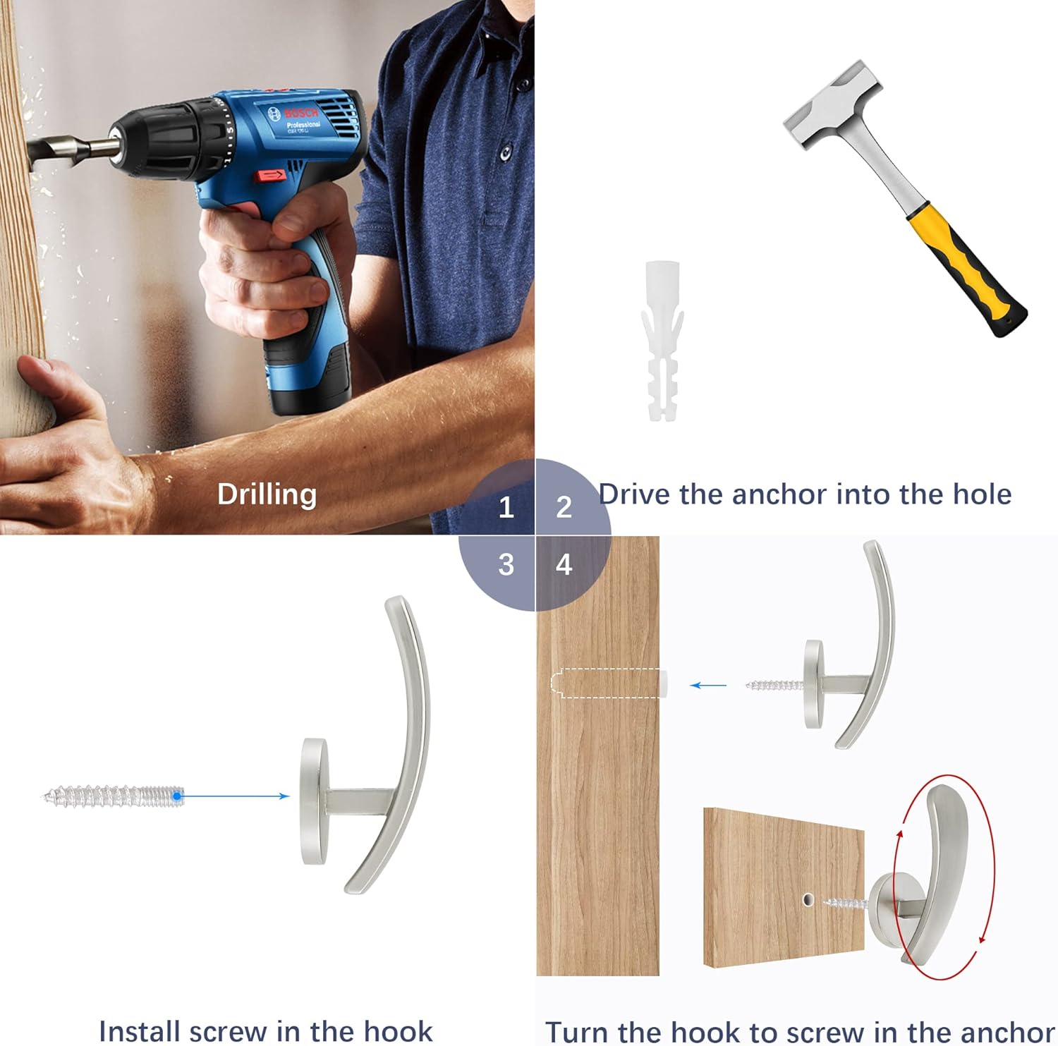 Curtain Holdback, 2Pcs Wall Mounted Drapery Tiebacks with Screws, Decorative Drapery Metal Hook Wall Hanger, Silver - Black image number 6