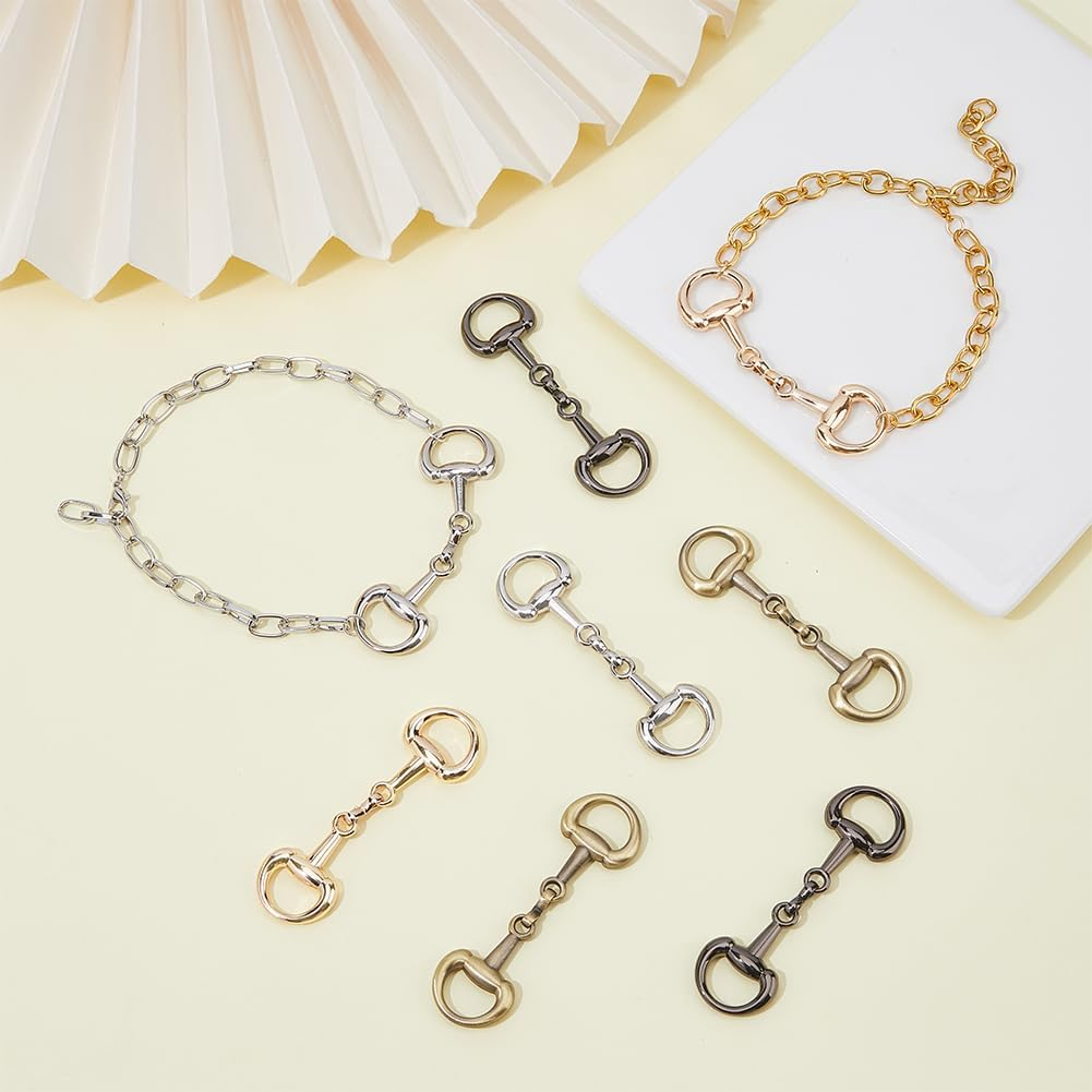 SUPERFINDINGS 8Pcs 4 Colors Alloy D Ring Snaffle Bit Buckles Horse Bit Buckle Double Bit Buckle for DIY Snaffle Bit Horse Jewelry Loafer Shoes Decoration, 72X21X6Mm image number 1