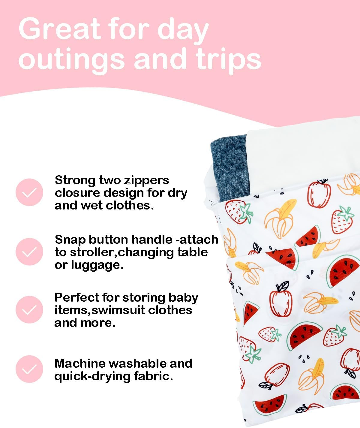 ALVABABY 3 Cloth Diaper Wet Dry Bags Waterproof Reusable with Two Zippered Pockets Travel Beach Pool Daycare Soiled Baby Items Yoga Gym Bag for Swimsuits or Wet Clothes Small Medium Large 3L-ZM27 image number 3