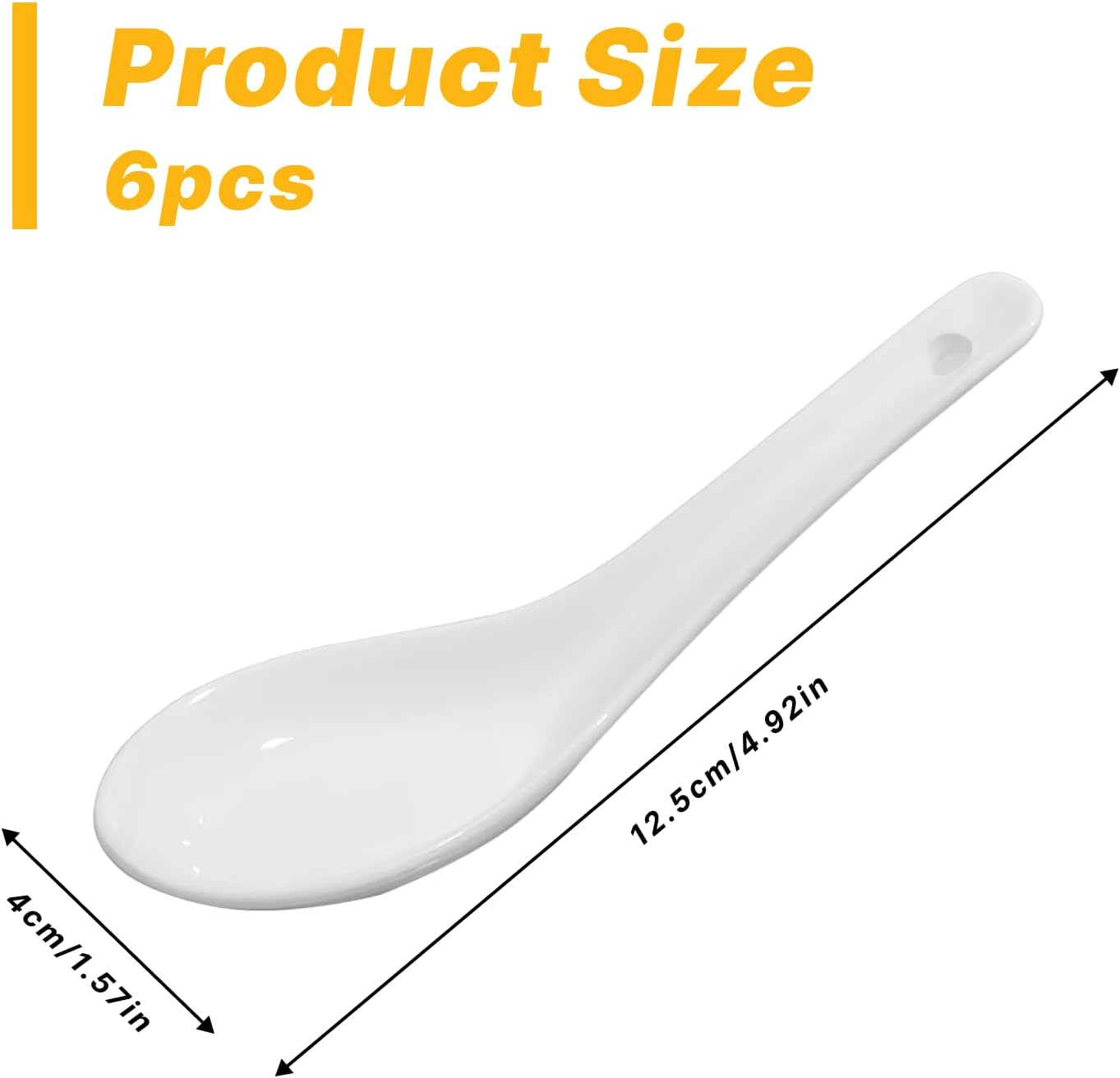 Set of 6 Asian Ceramic Soup Spoons, 4.92" Ramen Spoons, Ideal for Pho, Miso, Wonton, Dumpling, Macaroni, Dishwasher & Oven Safe, Apply to Perfectly Complements Corelle Soup Bowls image number 2