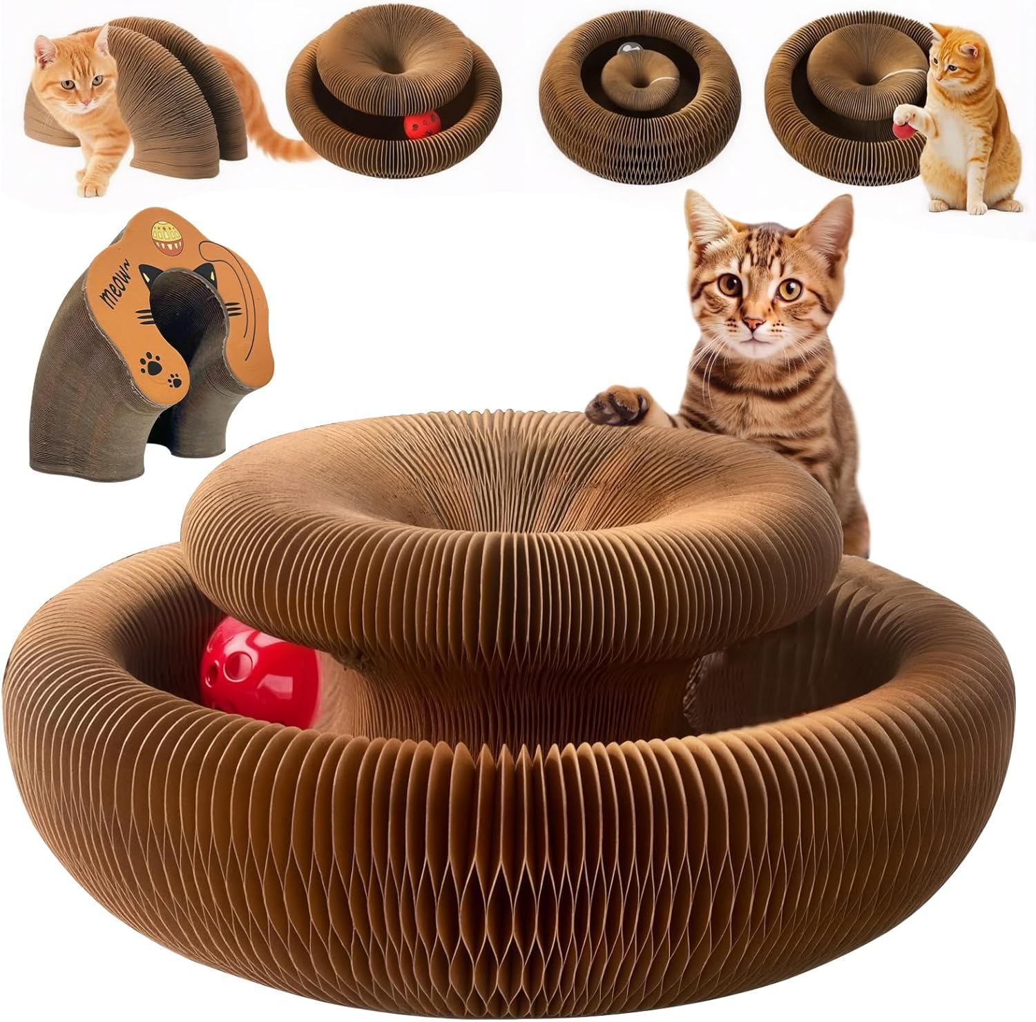 LOVELEDI Cat Scratcher Toy - Kitty Kurlz Cat Scratching Board Toy with a Cat Ball Adventure, Foldable Scratch Pad Cat Accordion Toy for Mental Physical Exercise, Fun Interactive Indoor Cat Toys image number 1