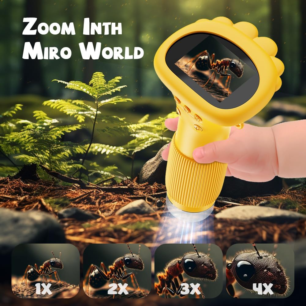 Kids Microscope, 2" HD IPS Screen 1000X Portable Microscope for Kids | Handheld Digital Microscopes with Photo and Video Function Little Scientist Microscope for Kids over 3 Years Old image number 3