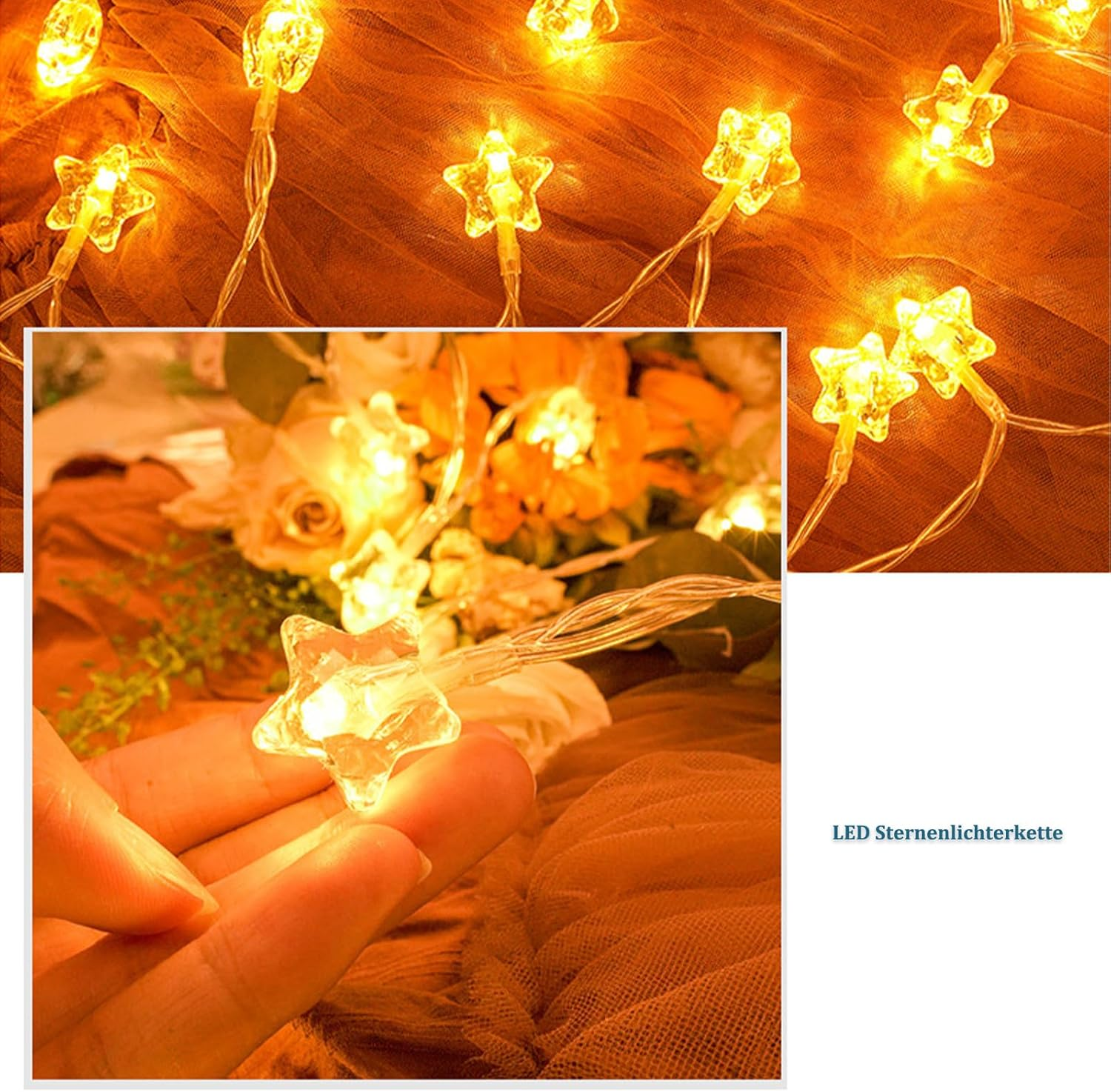 ENLACE LED Star Fairy Lights, 3 M 20 LED Star Fairy Lights, Battery Operated, Warm White Fairy Lights Stars for Christmas, Wedding, Party, Children'S Room, Bedroom Decoration image number 1
