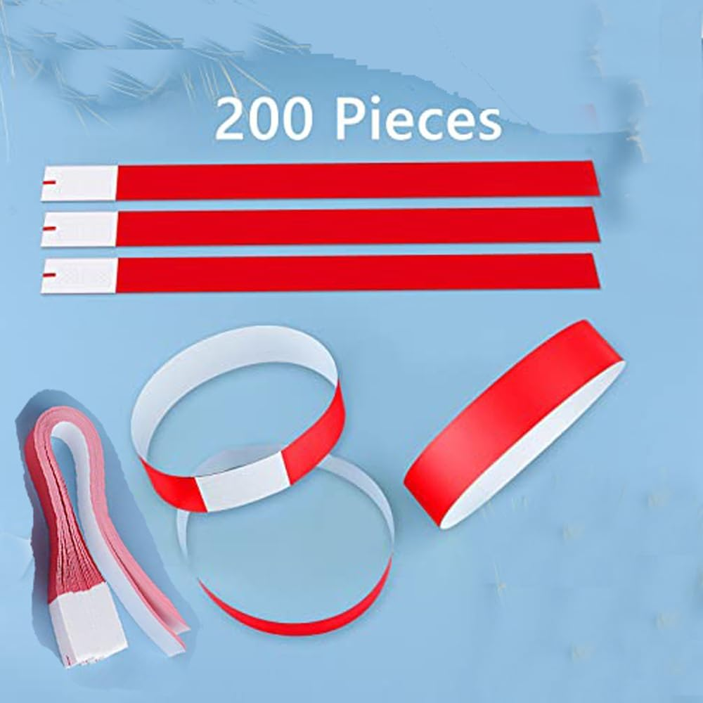 Red Wristbands, Waterproof Paper Bracelets Event Wristbands Wrist Party Bands Armbands for Events Festivals 200Pcs image number 1