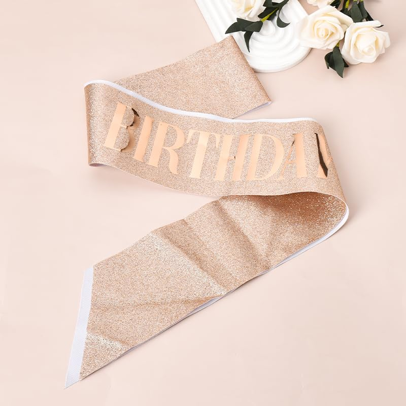 Happy Birthday Sash for Girls Women - Gold Glitter Party Decorations Accessories Ribbon Satin Sashes for Group Bday Celebration Favor Supplies image number 5