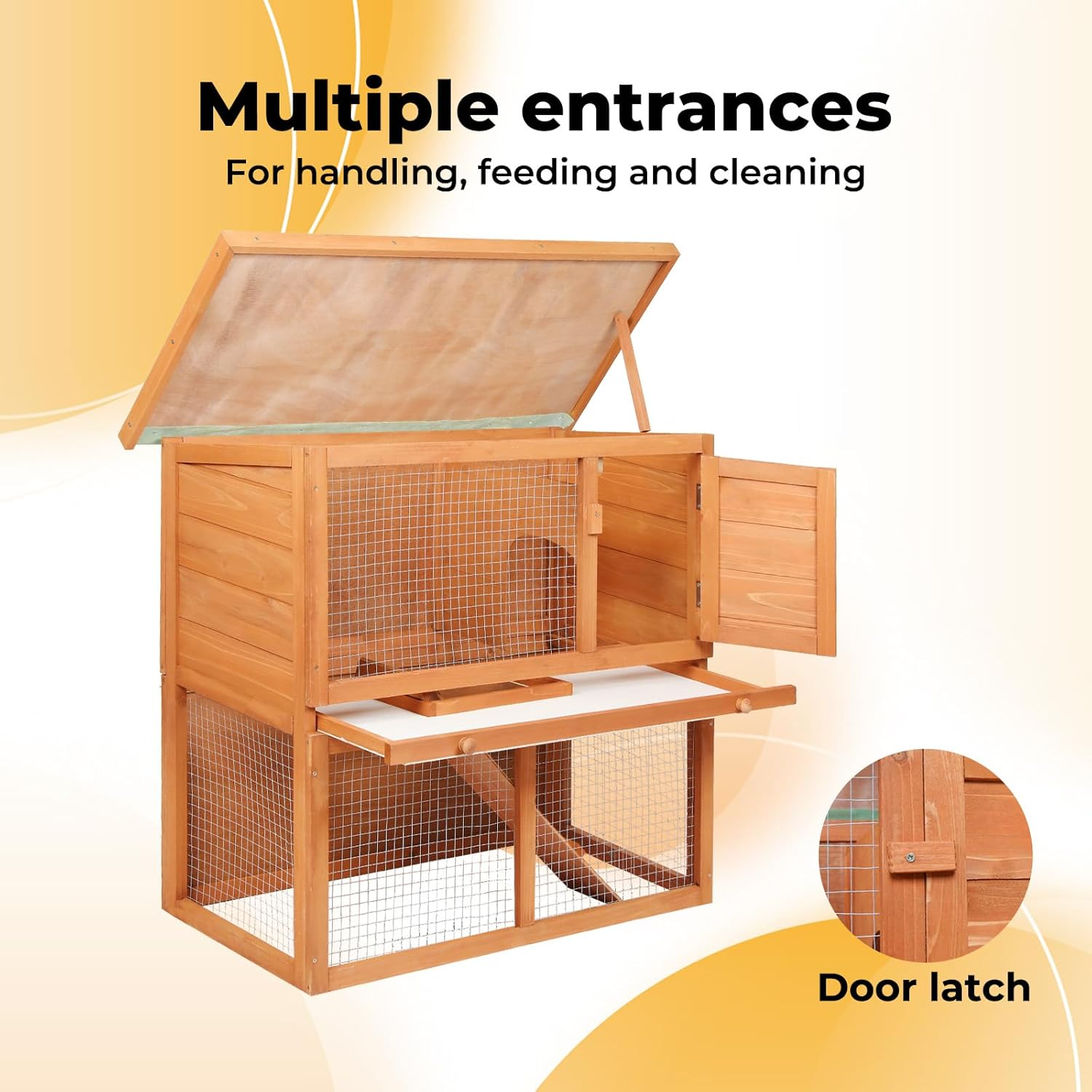 Pawz Rabbit Hutch Chicken Coop Wooden Pet House Outdoor Large, Coops Wooden Pet House Run Cage Walk Guinea Pig Bunny Chook, 2 Storey Metal Doors Stairs Weatherproof