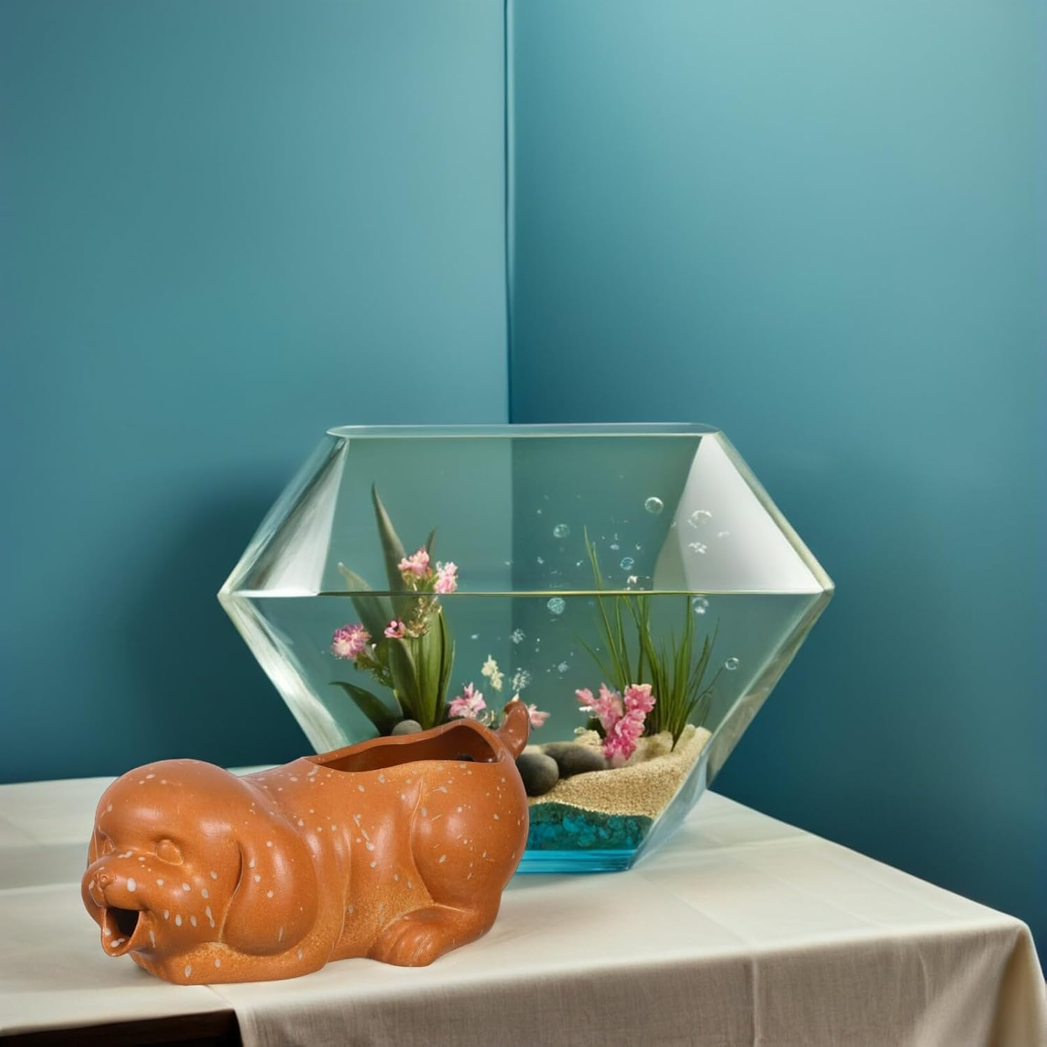 Yardenfun Ceramic Dog Water Fountain Spitter for Fish Tank Interactive Aquarium Decor with Plant-Friendly Jar Brown Puppy Statue Enhancing Air Quality and Aquatic Ecosystem for Indoor And - Black image number 4