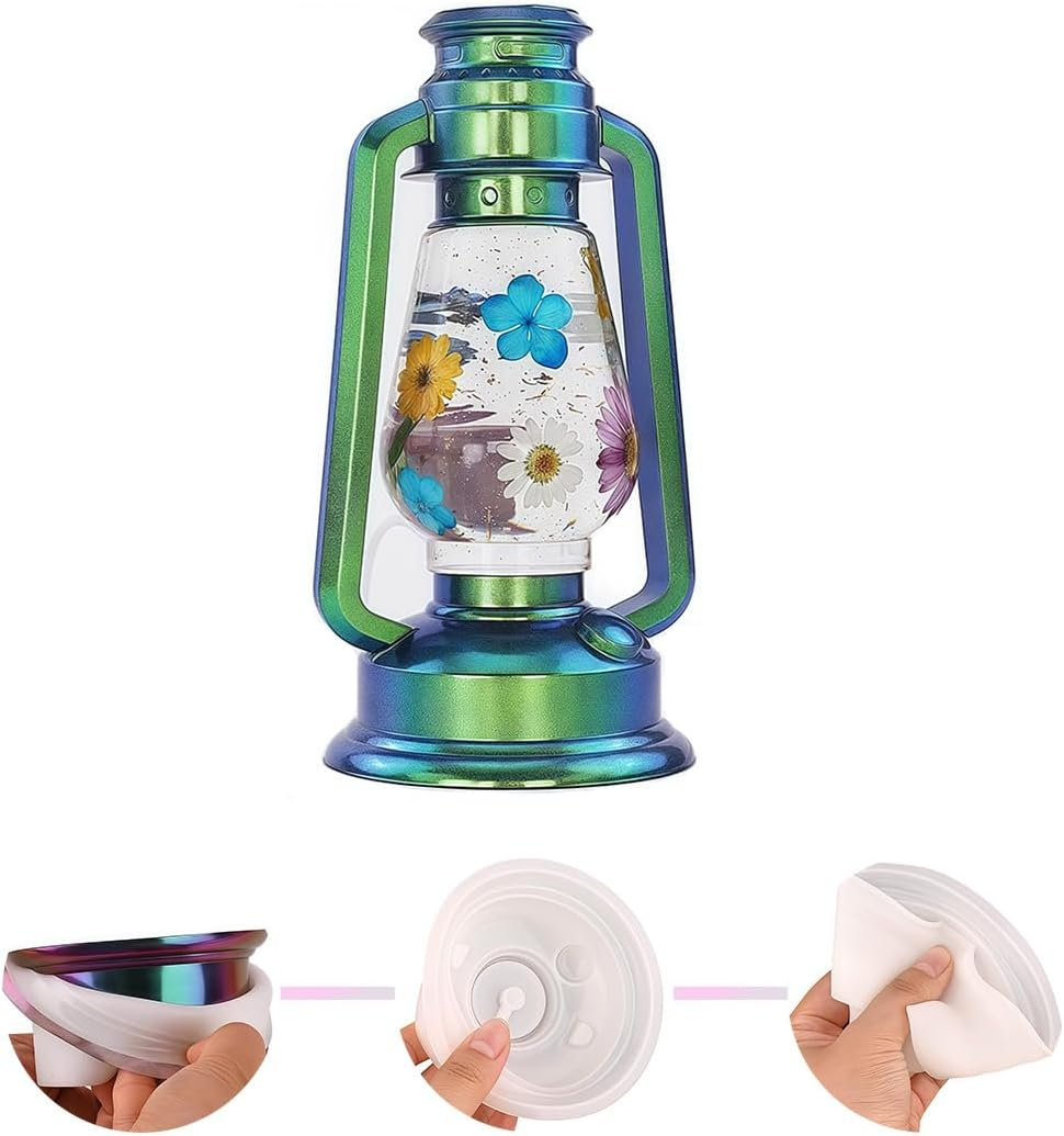 Oil Lamp Resin Moulds Set Hurricane Lamp Silicone Moulds for Resin Epoxy Lantern Light Molds with 3Pcs LED Lights Oil Lamps for DIY Luminous Art Crafts Table Ornaments Home Decor image number 6