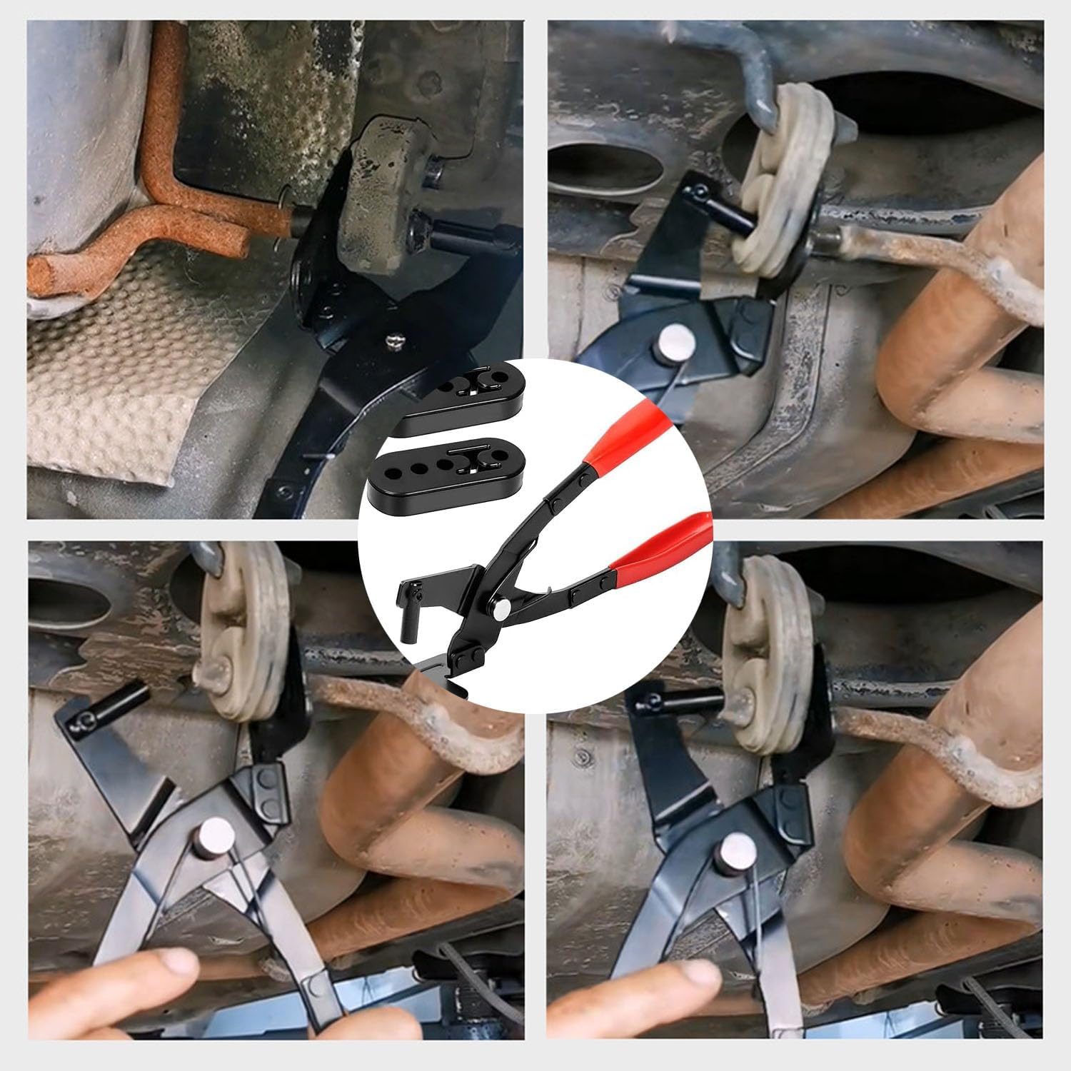 10" Exhaust Hanger Removal Pliers and 2 Hole Exhaust Hanger Rubber Set Universal Exhaust Insulators Muffler Hangers Removal Tool Rubber Isolator Rubber Hanger Support Removal Tool (3 Pcs) image number 4
