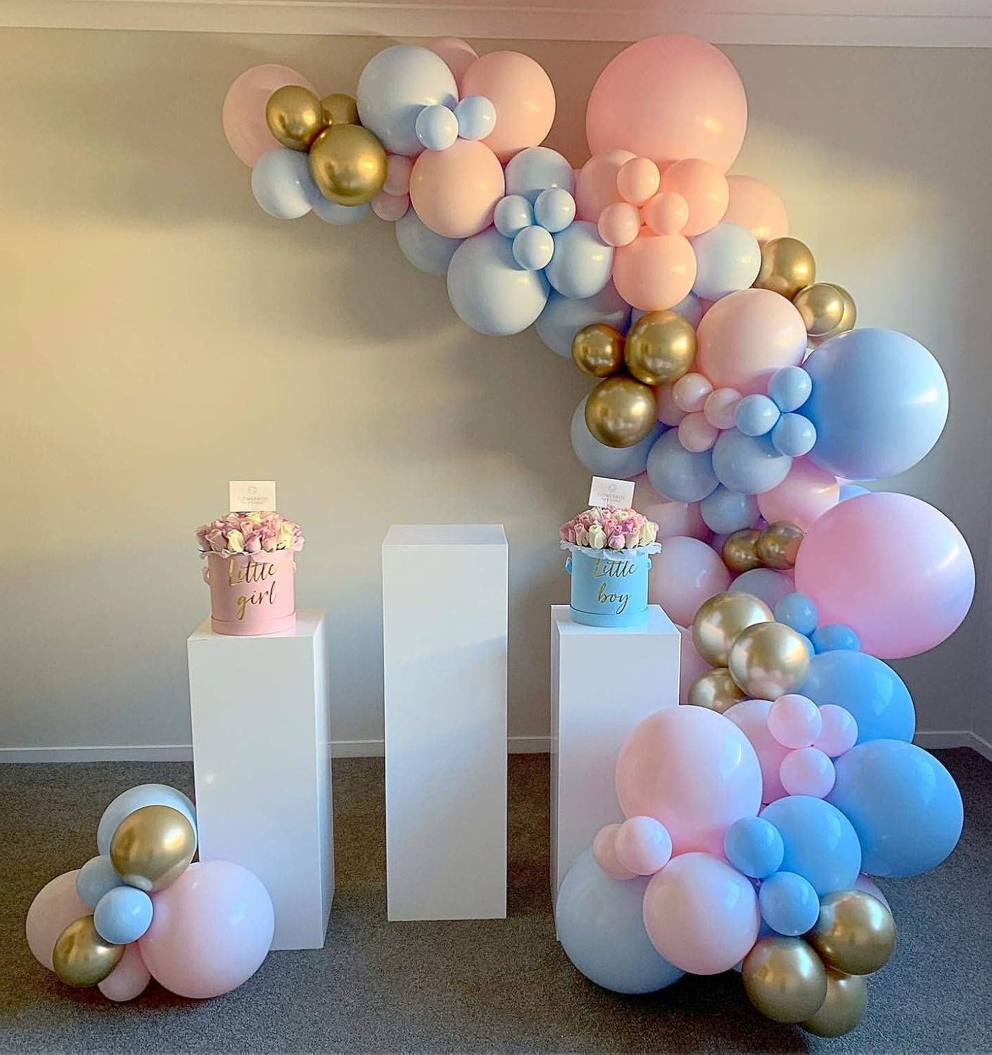 DIY 120PCS Gender Reveal Balloon Garland Kits Chrome Metallic Latex Balloons 12Inch Pearl Balloons for Birthday Party Celebration Wedding Gender Reveal He or She Boy or Girl (Pink Blue Gold) - Blue,Green,Silver image number 3