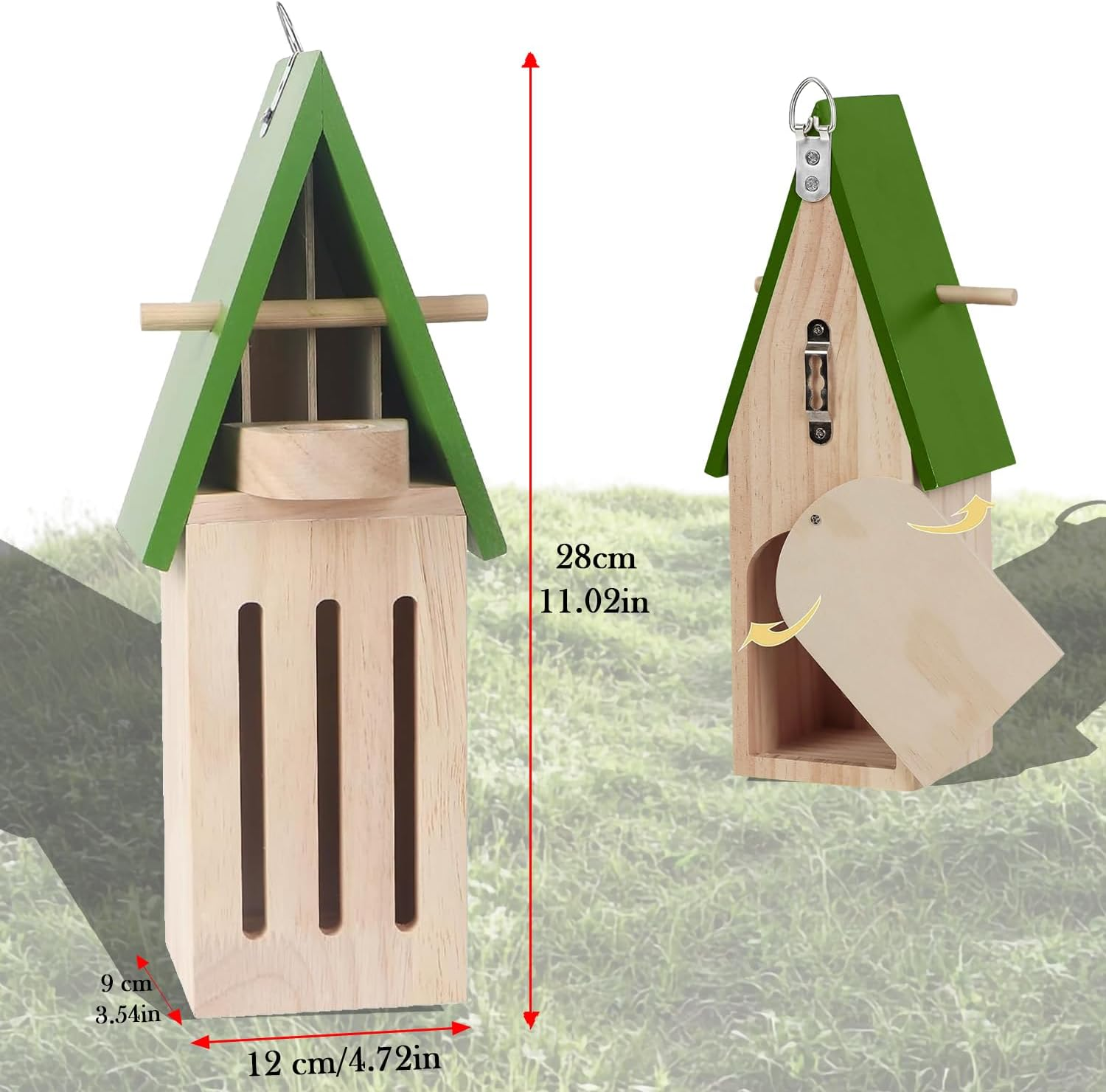 Wooden Butterfly House with Nectar Feeder & Hanging Hooks, Backyard Wildlife Shelter for Outdoor Use image number 5