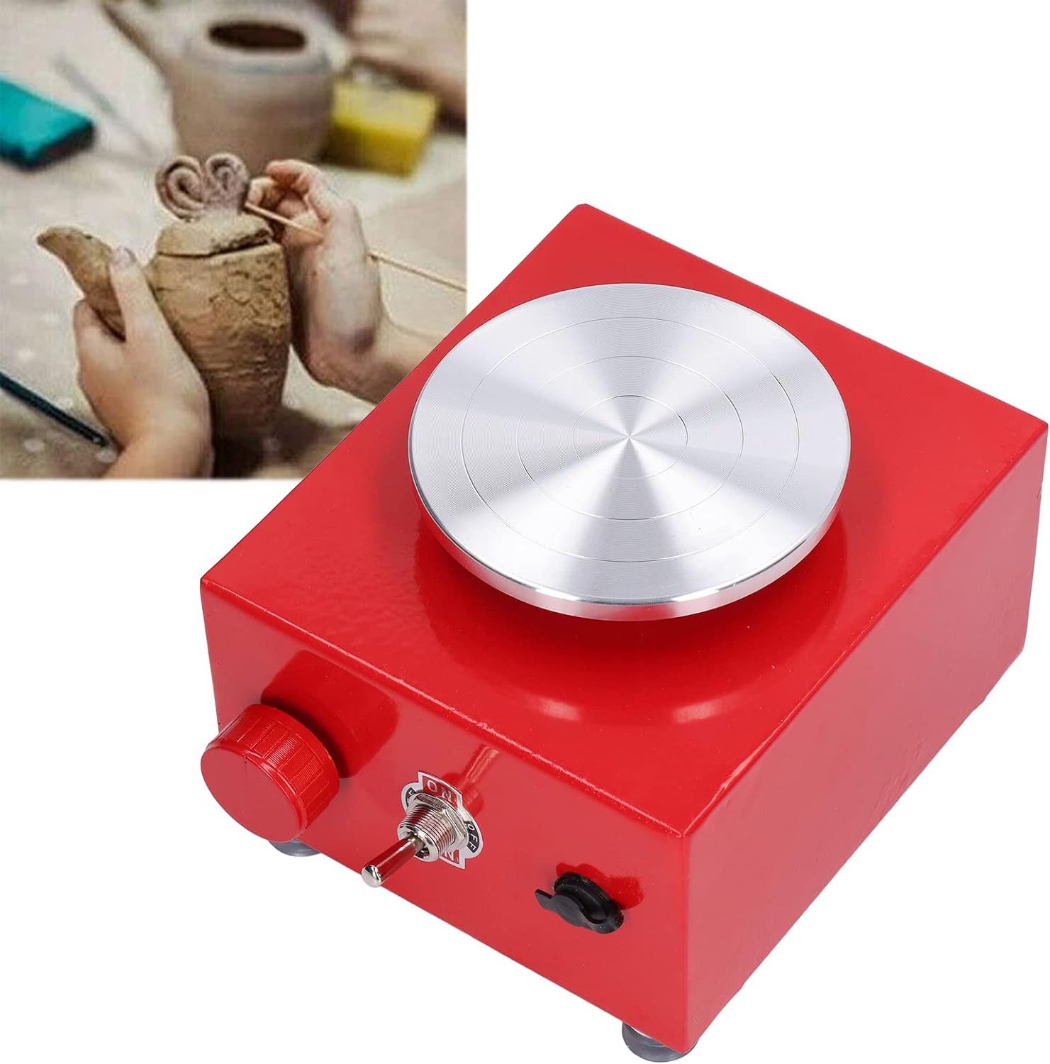 Kids Mini Electric Pottery Wheel Machine, 10Cm Adjustable Speed Stable Rotation Low Noise Safe Compact Space Saving Easy Operate Mini Pottery Wheel with Clay Tools for Home Use image number 5