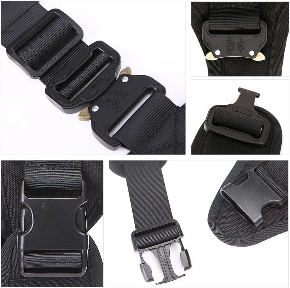 Adjustable Nylon Dog Harness Collar and Leash Set Pet Camping Hunting Training Dog Harness Collar and Leash Set Military Tactical Large Dog Harness Collar and Leash Set,Black Set,L image number 4