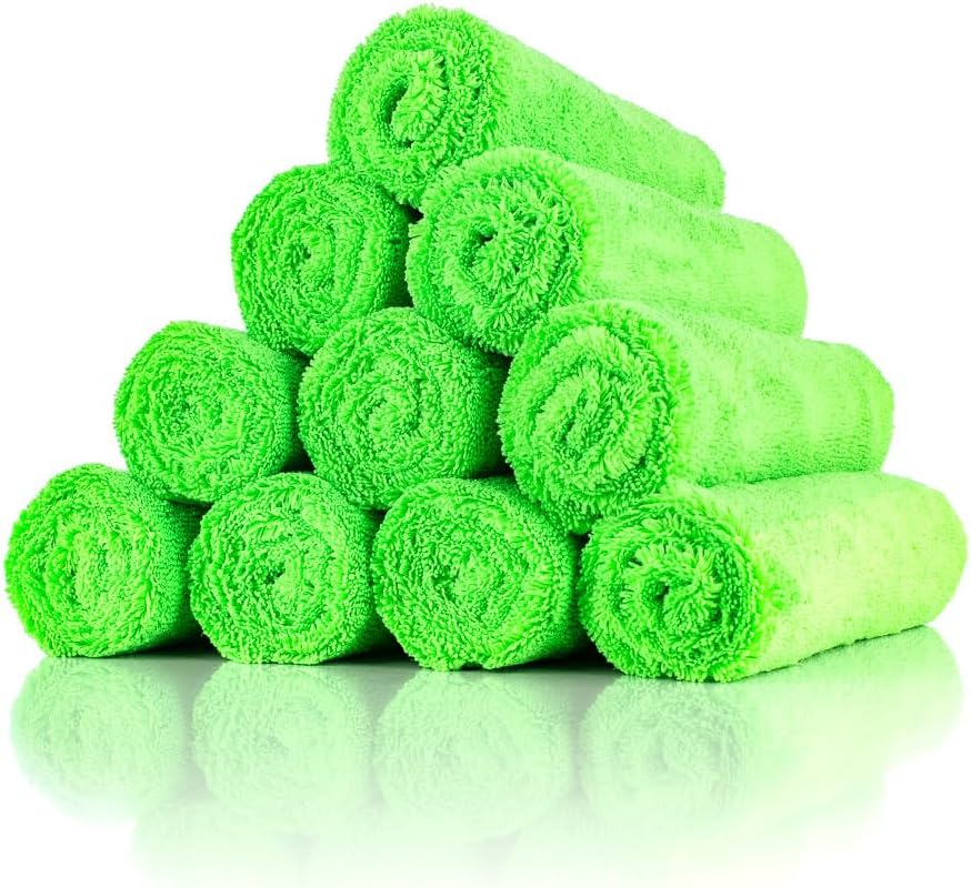 The Rag Company - Creature Edgeless Auto Detailing Towels (10-Pack) Professional 70/30 Blend, Dual-Pile Plush Microfiber, Buffing & Polishing, 420Gsm, 16In X 16In, Lime Green image number 1