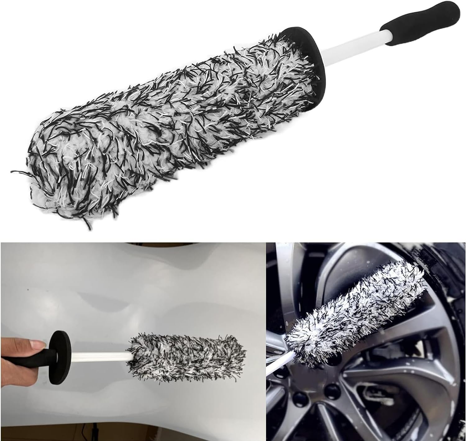 Wheel Brush Car Premium Wheel Brush Soft Wheel Cleaning Brush Non-Metallic Rim Cleaner Brush with Ergonomic Handle Rim Tire Detailing Brush for Motorcycle Bicycle Effective Wheel Wash Tool image number 5