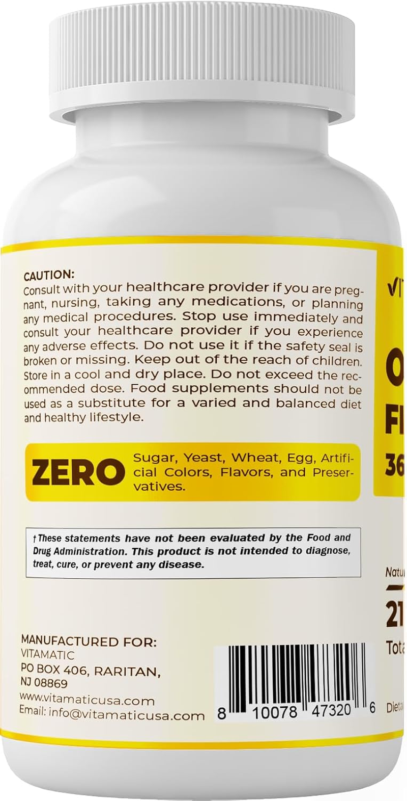 Vitamatic Triple Strength Omega 3 Fish Oil 3600Mg per Serving, 2160Mg Omega 3 Fatty Acids, 1296Mg EPA + 864Mg DHA, Burpless Lemon Flavor, 180 Softgels image number 6