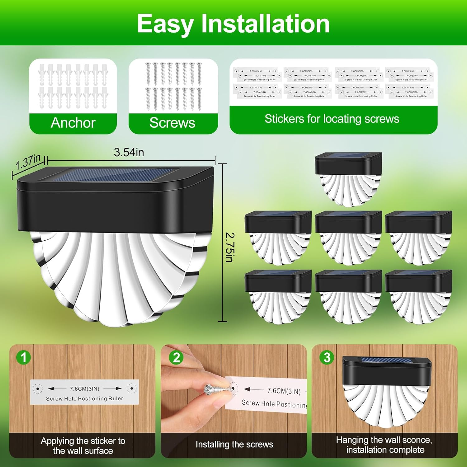 Solar Lights Outdoor, 8 Pack Solar Fence Lights Outdoor Waterproof, 2 Lighting Modes Solar Wall Light for Outdoor Stairs, Step, Fence, Yard, Patio and Pathway, Warm/Multicolor image number 3