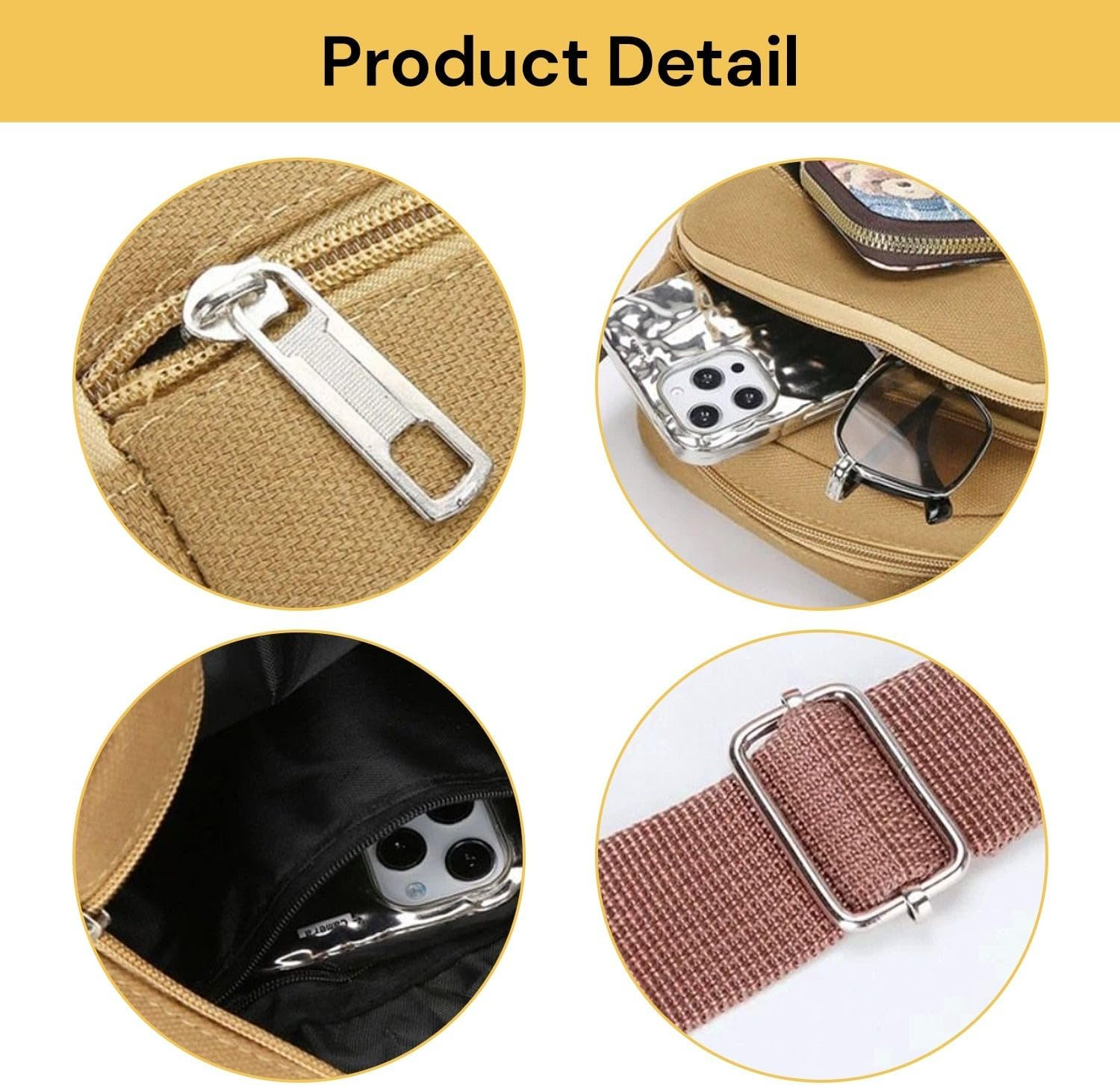 EZONEDEAL Messenger Bag for Men, Travel Crossbody Purse Briefcase Business Bag for Men & Women, Travel Passport Wallet Bag, Small Vintage Canvas Messenger Crossbody Bag Shoulder Bag - Khaki image number 5