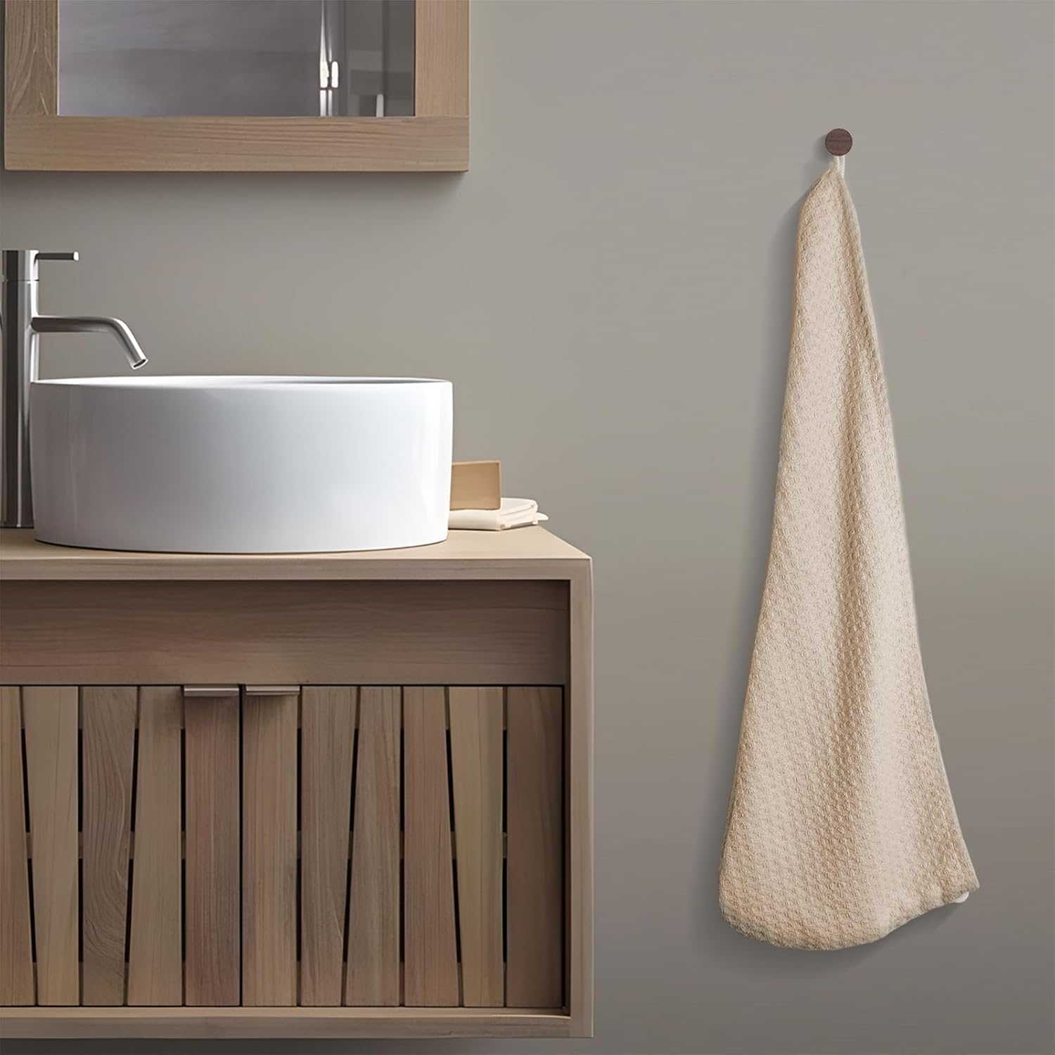 Microfiber Hair Drying Towel with Button 1Pack Khaki Waffle Long Hair Head Wraps Twist Plopping Curly Shower Turban Terry Cloth Fast Absorbent Dry anti Frizz Hair Wraps for Women Wet Hair image number 2