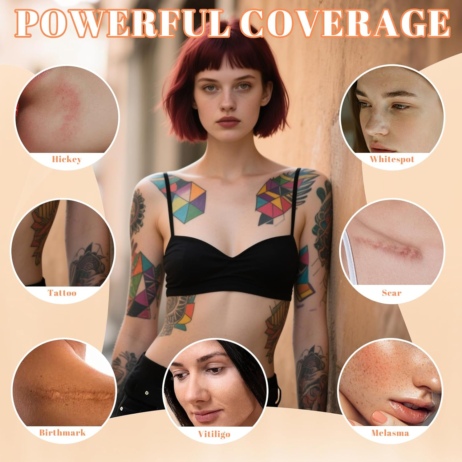 DAGEDA 2 Colors Tattoo Cover up Makeup, Long-Lasting Face Body Concealer, Invisible, Natural, Waterproof Tattoo Cover Makeup with Concealer Brush(04+05) image number 2