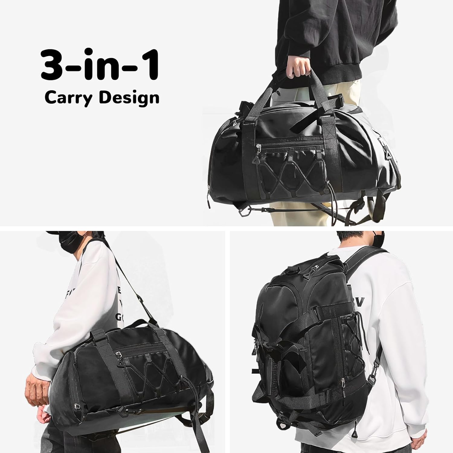 Outplea Sports Bag with Shoe Compartment, Waterproof Sports Backpack Large Men Women Training Bag Travel Gym Duffle Bag Fitness Bag, Black image number 2