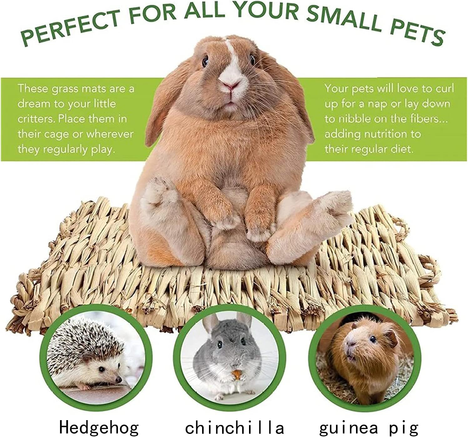 Kathson 8 PCS Bunny Grass Mat Natural Woven Pet Bed Nest Mats Rabbits Chew Toys for Hamsters Parrot Rabbits Hedgehog Guinea Pig Bunny and Other Small Animals image number 5