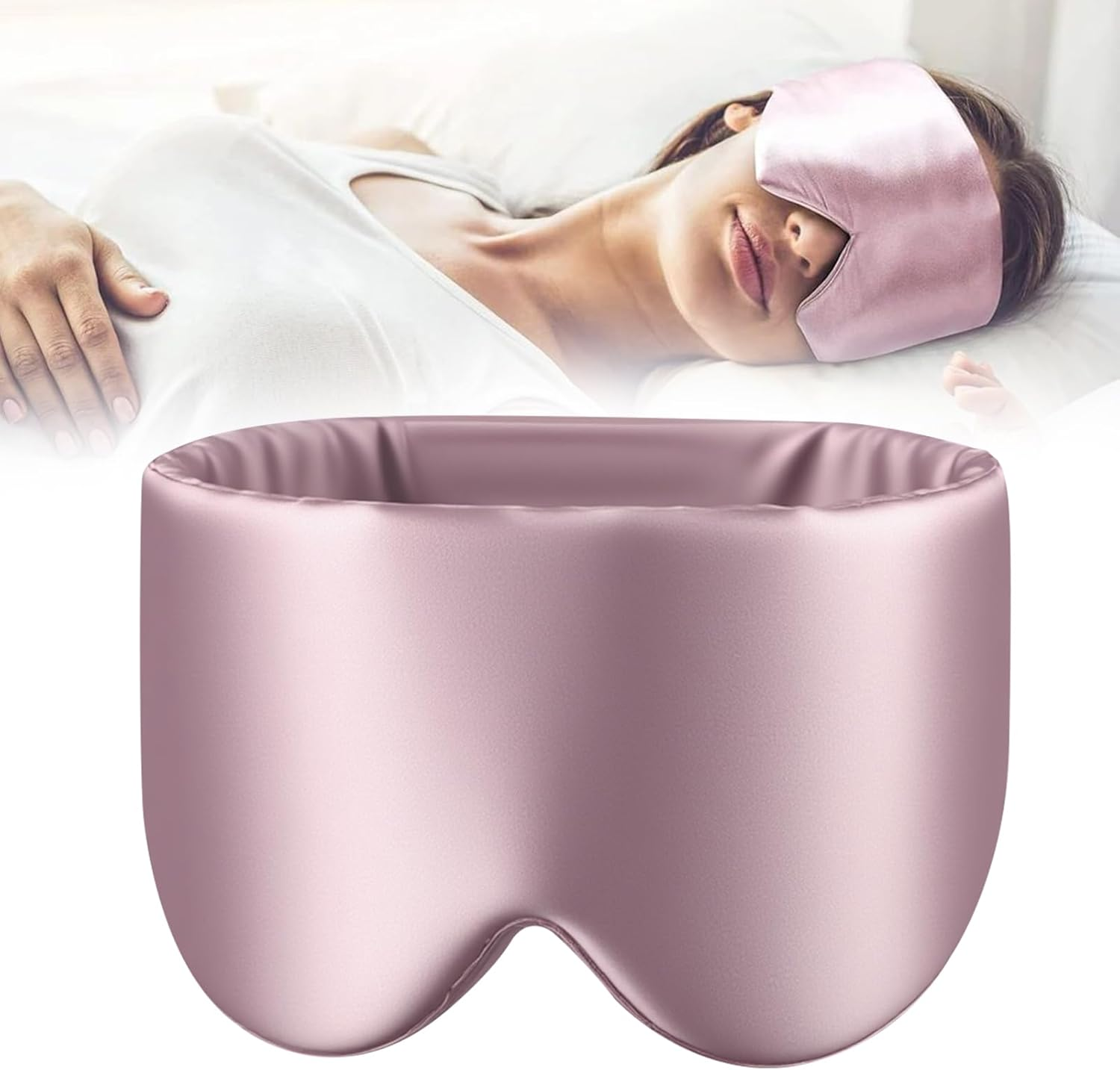 100% Mulberry Silk Sleep Mask for Men and Women with Adjustable Headband Large Full Size Eye Mask for Total Blackout, Ear Protection and Comfort for Travel, Naps, and Insomnia Relief, Pink image number 5