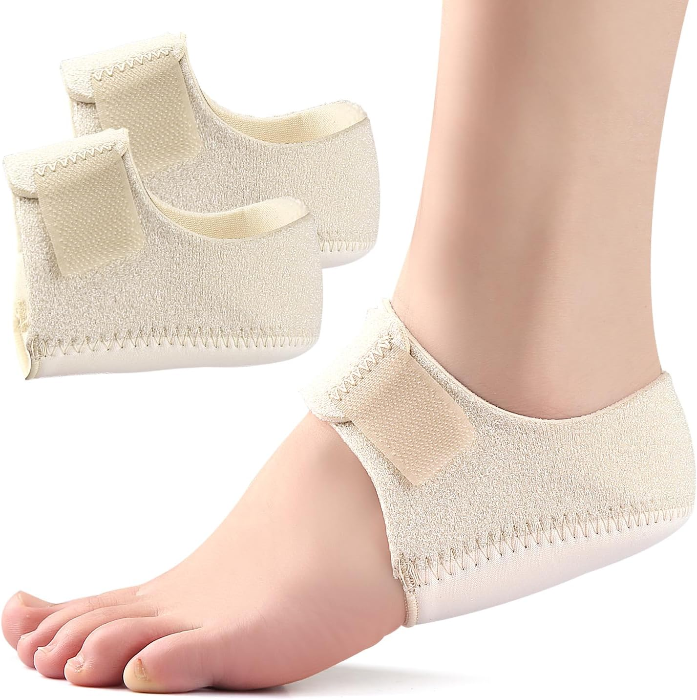 Heel Cups for Heel Pain, Heel Protectors, Heel Cushion Support for Women and Men (Large, Beige)