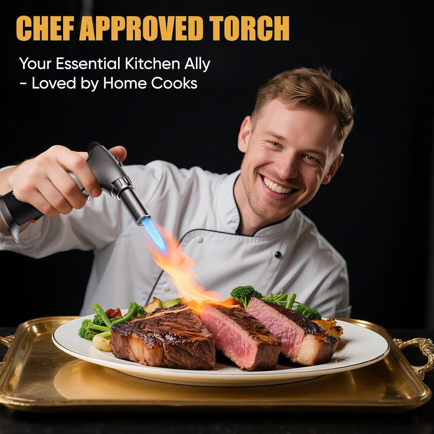 KOACKL Dual Flame Metal Blow Torch, Refillable Butane Torch, Adjustable Flame with Ignition Lock Mini Torch Lighter for Cooking, Creme Brulee, Soldering, Welding (Butane Gas Not Included) image number 5